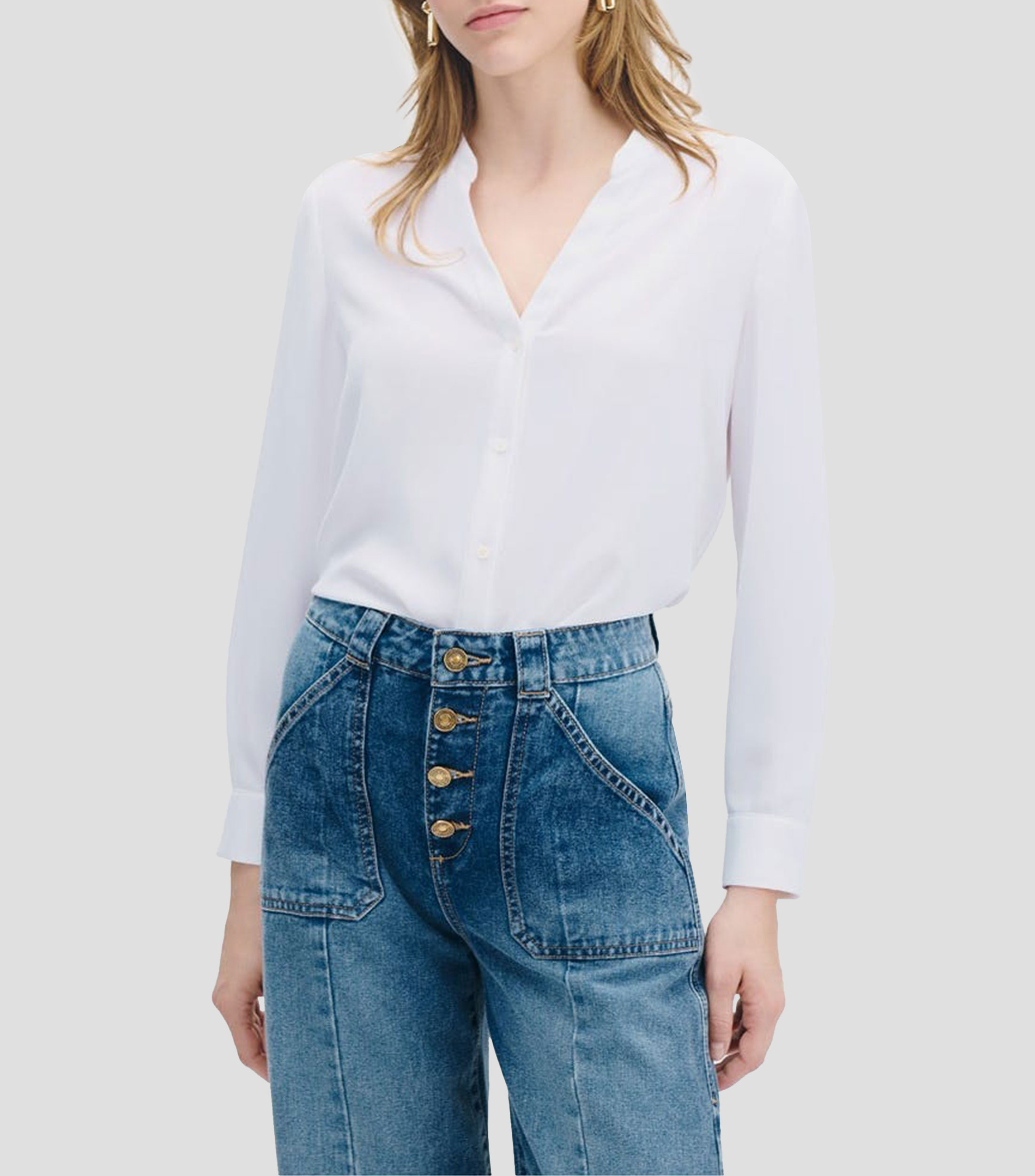 Blusa Blanca Escote V Mujer