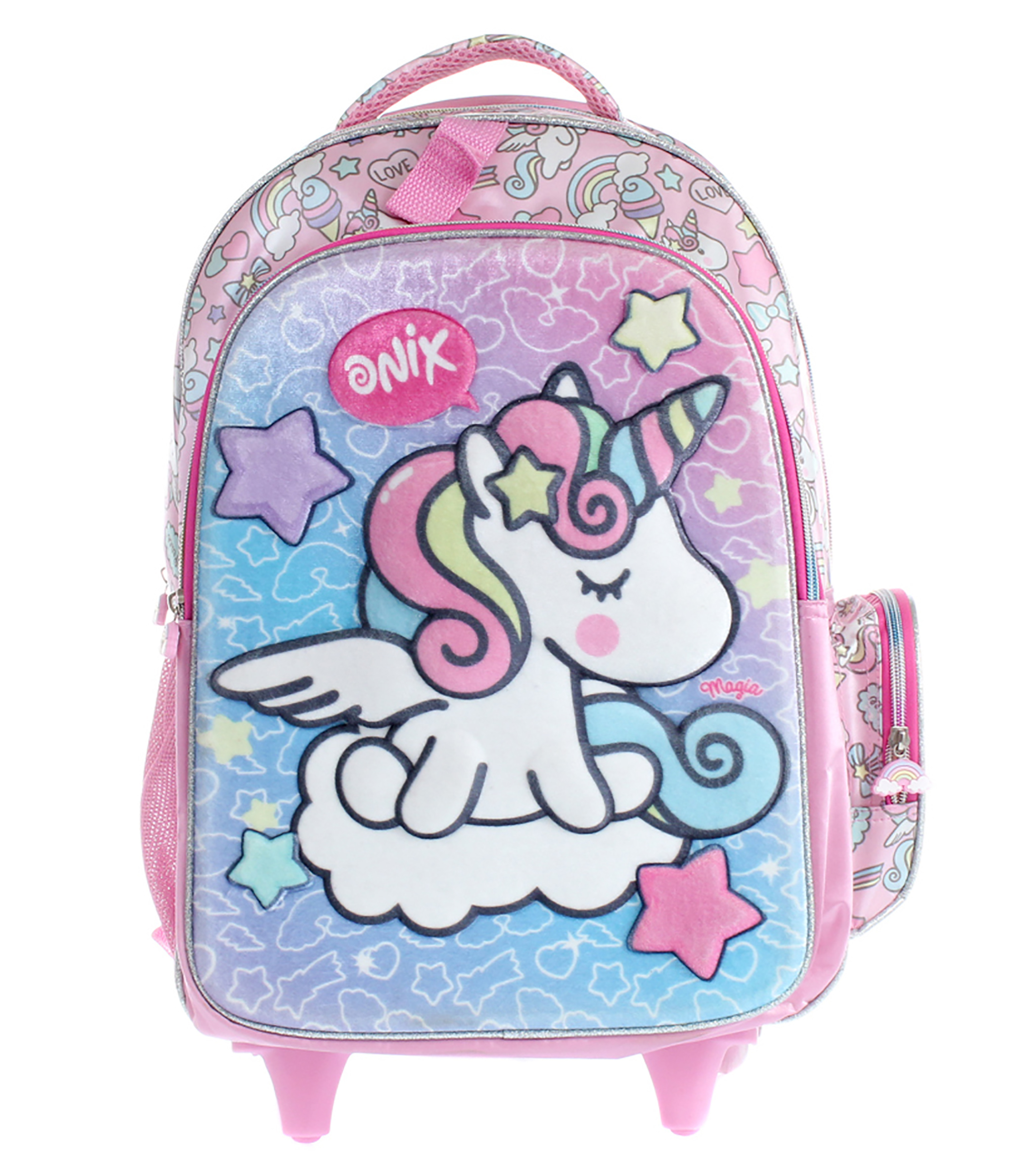 Mochila Escolar Niña Con Ruedas Alas Unicorno Onix 0506