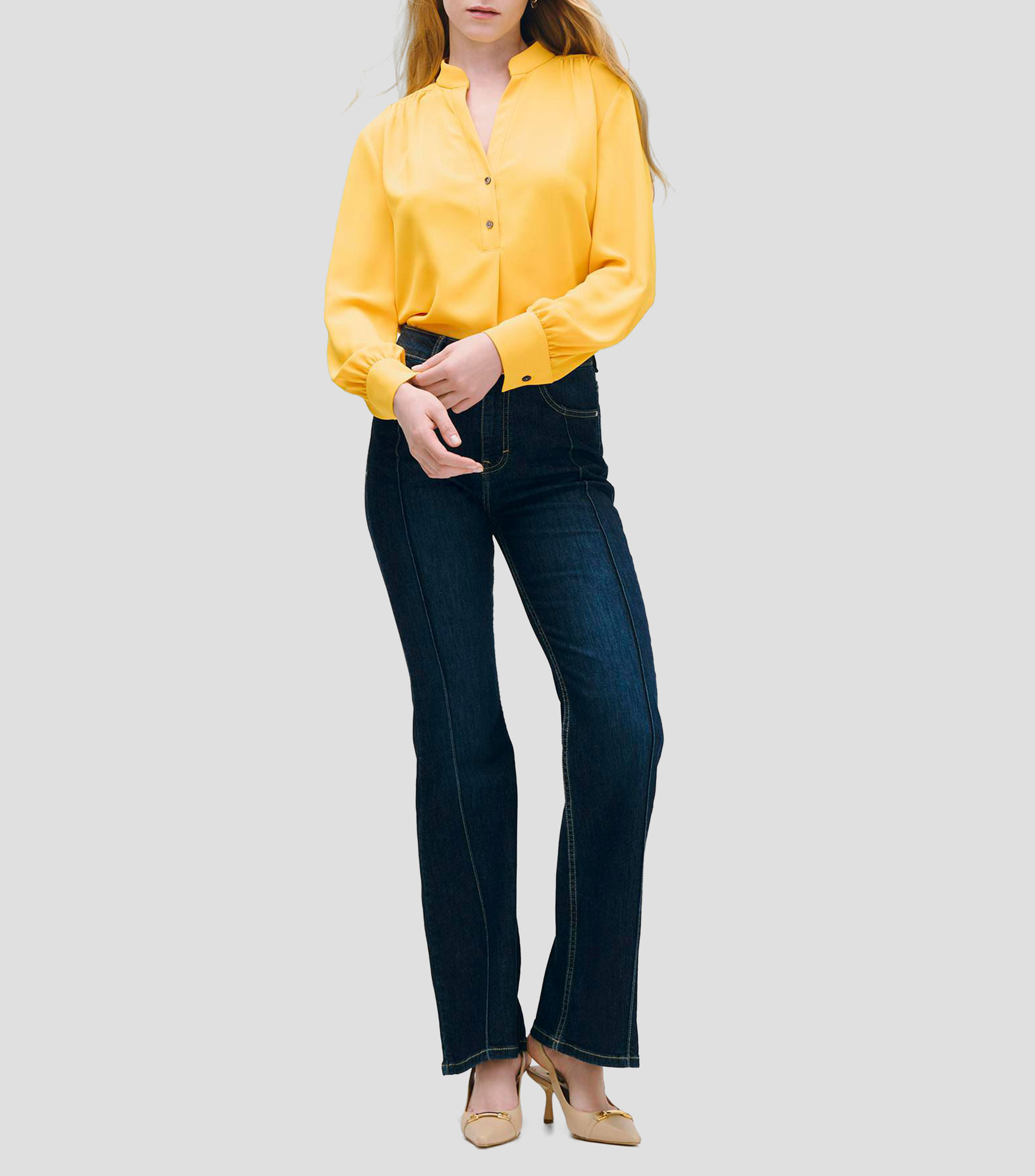 Blusa Amarilla Cuello Mao Escote V Mujer