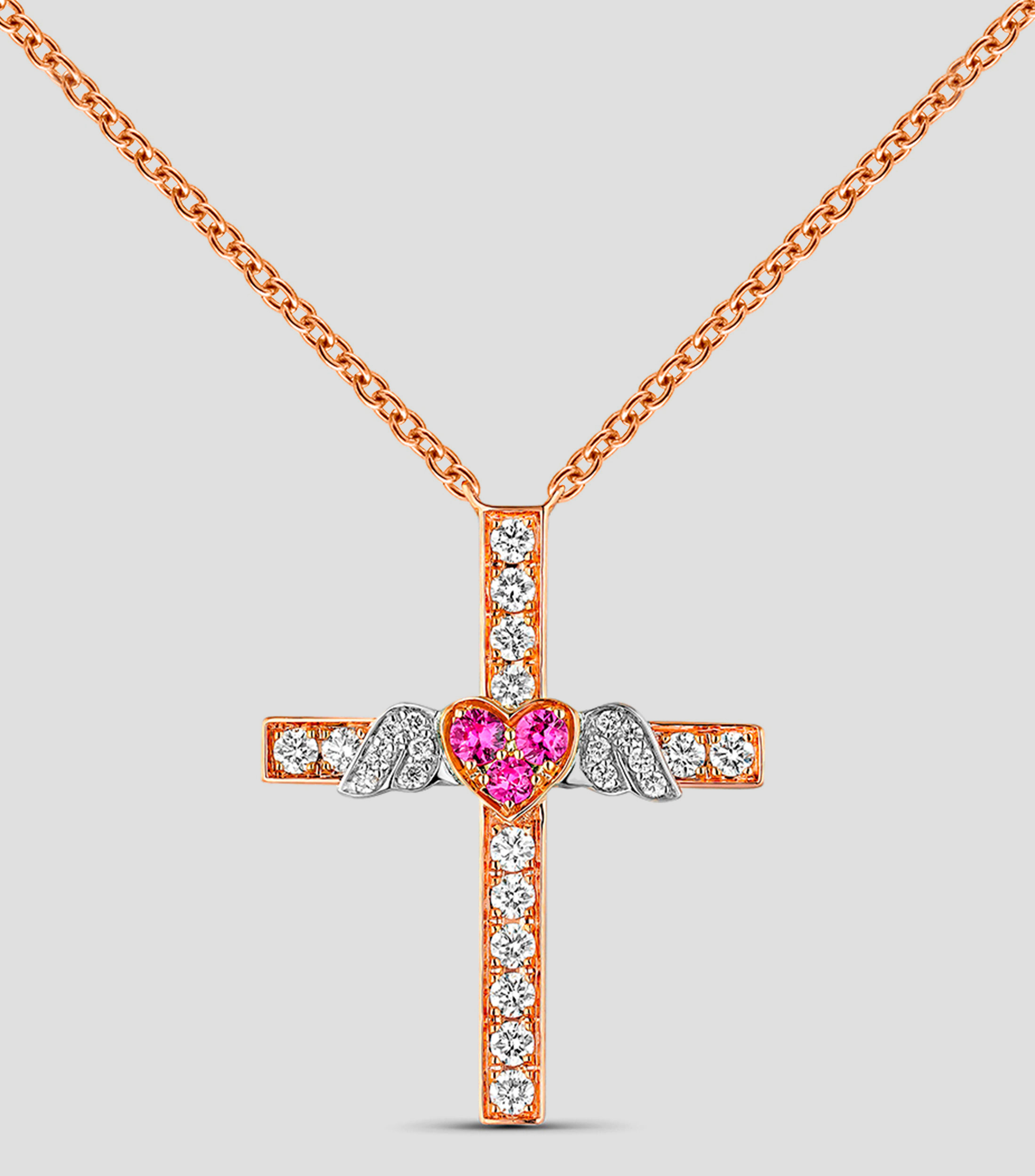 Colgante en Oro Blanco de 18 Kilates con Zafiros Rosas y Diamantes Mujer