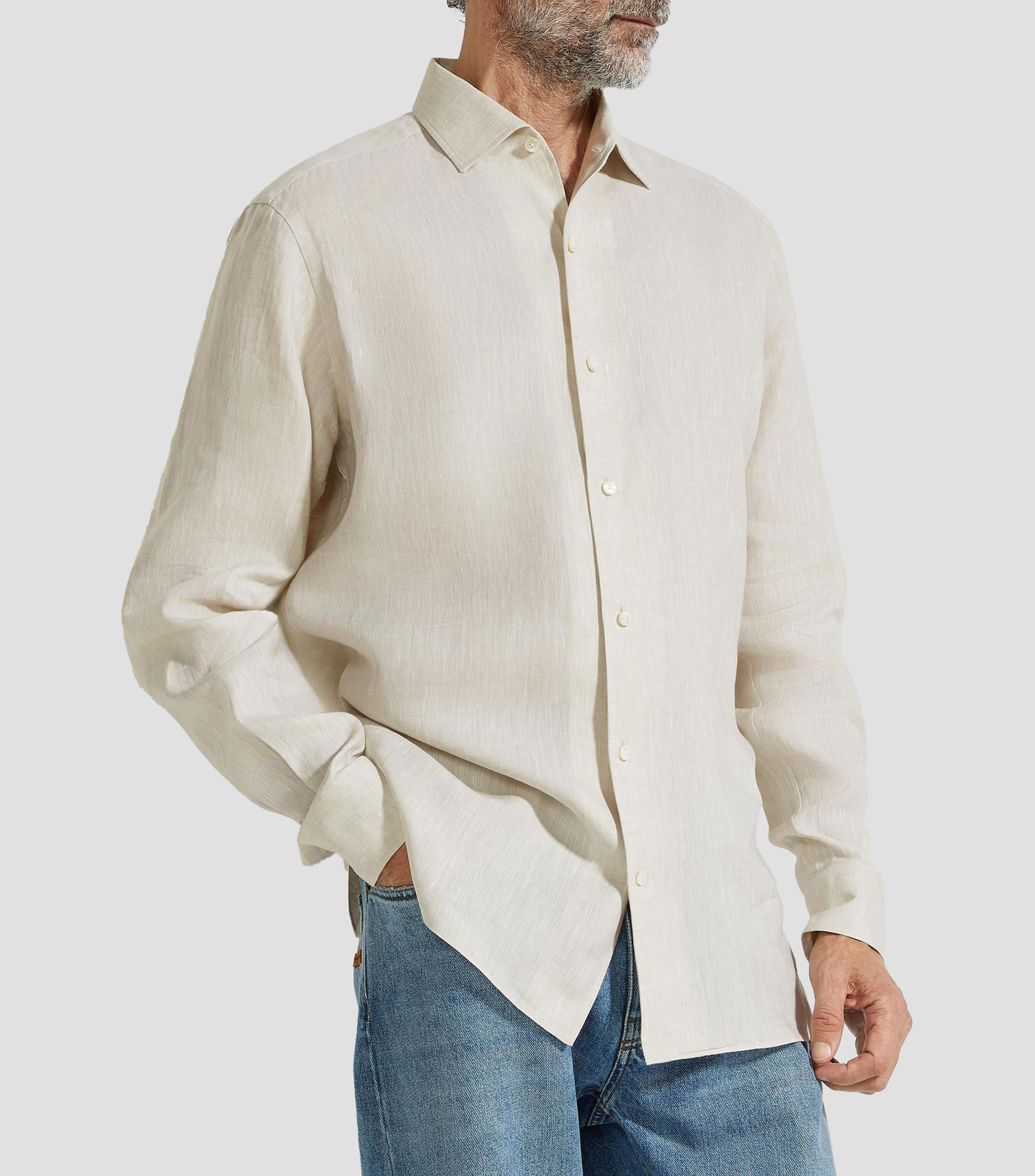 Camisa de lino con manga larga Hombre