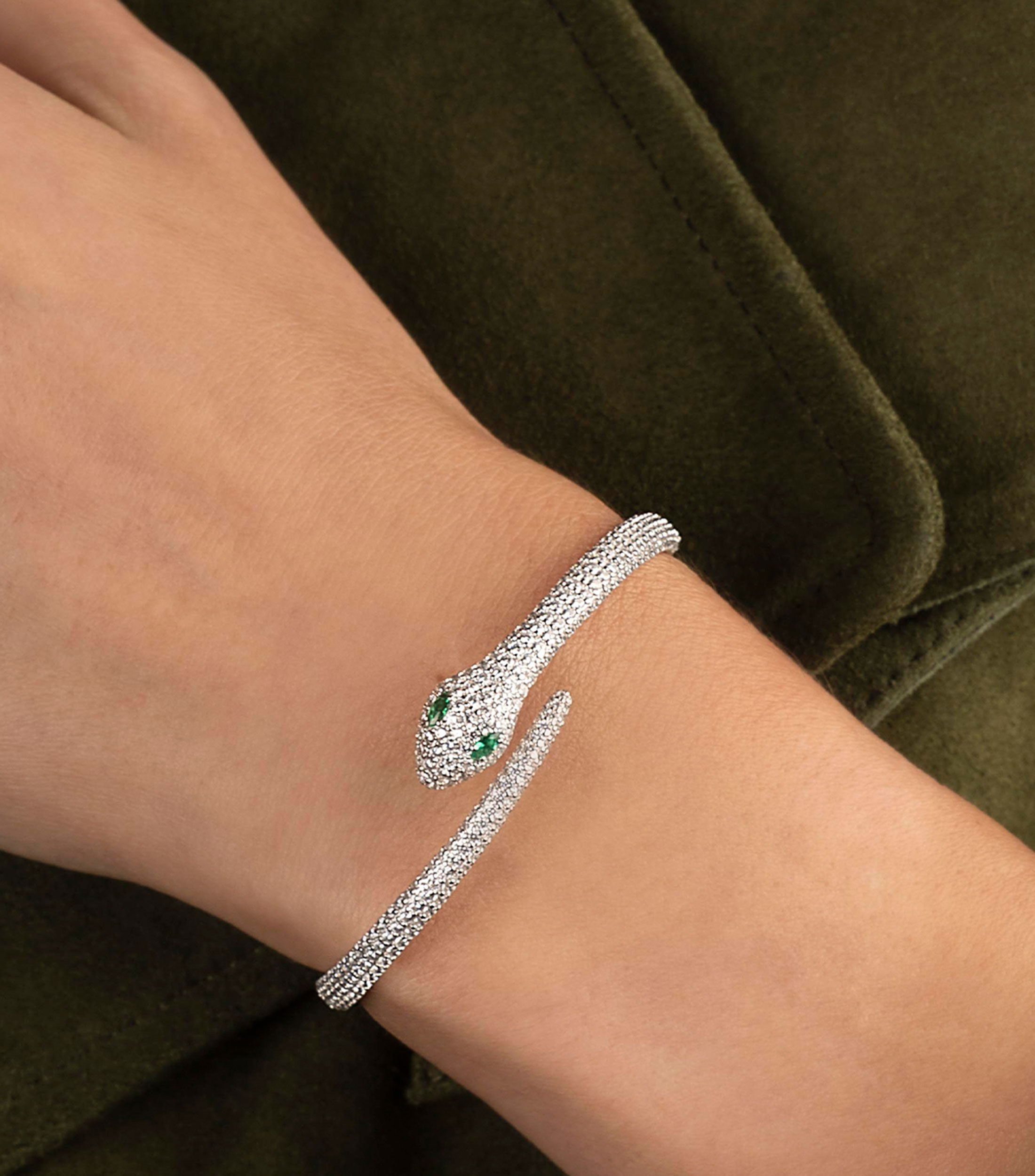Brazalete con circonia cúbica y SIAMITE verde Serpiente Mujer