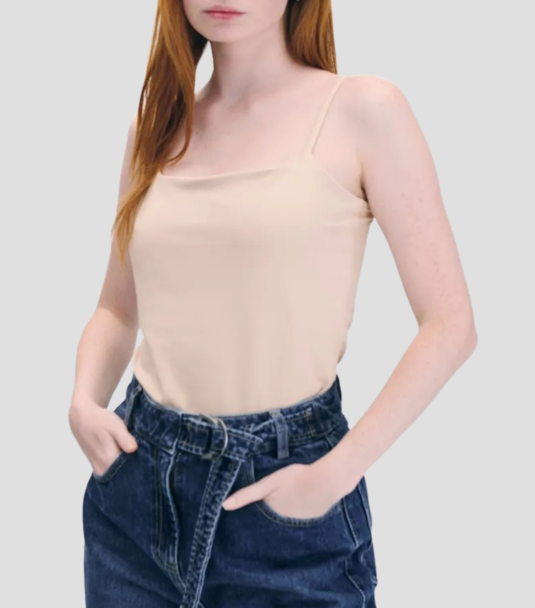 Top Negro De Punto Escote Cuadrado Con Tirantes Mujer