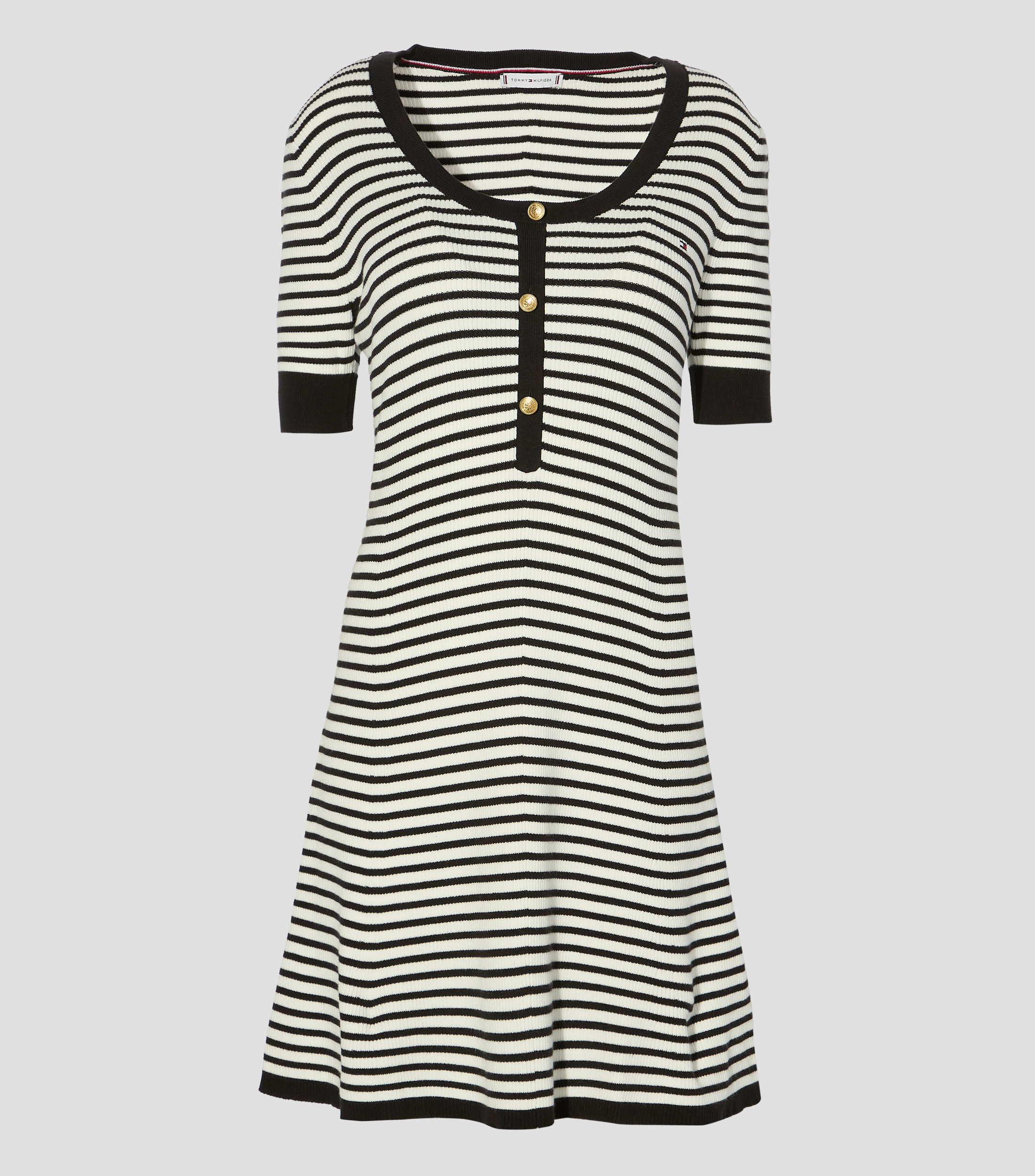 Vestido corto con rayas de manga corta Mujer