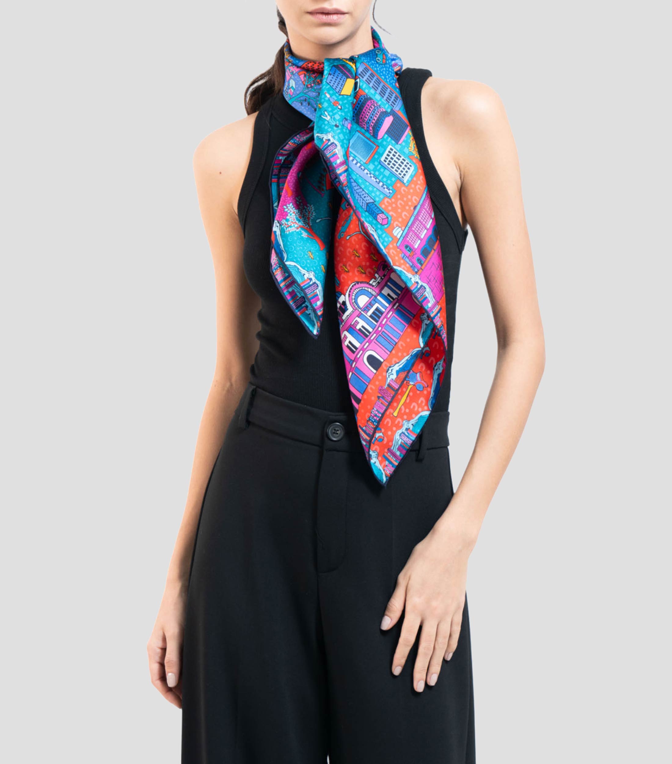 Mascada en seda estampado Mujer