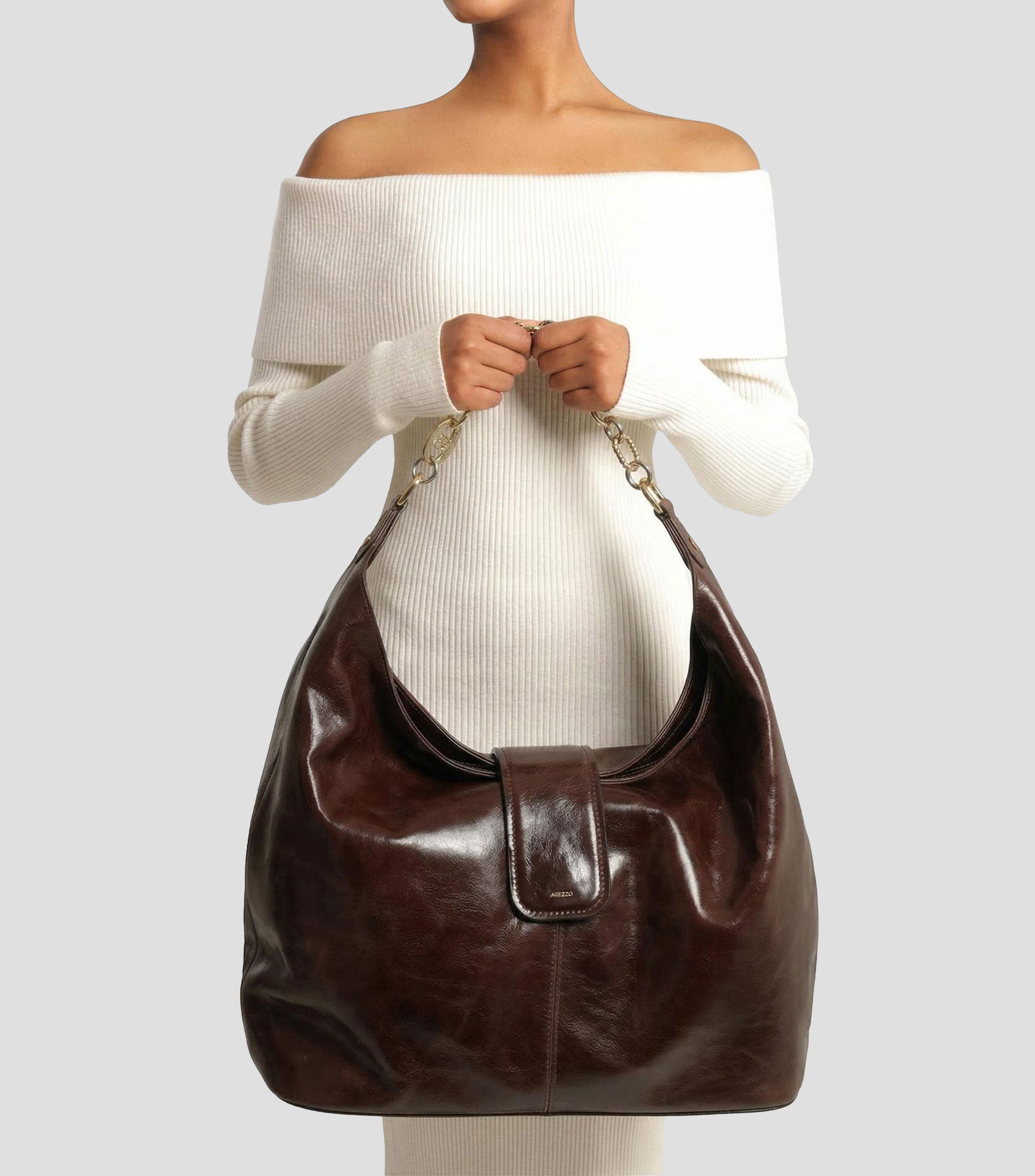 Bolsa Hobo en piel vacuna lisa Mujer