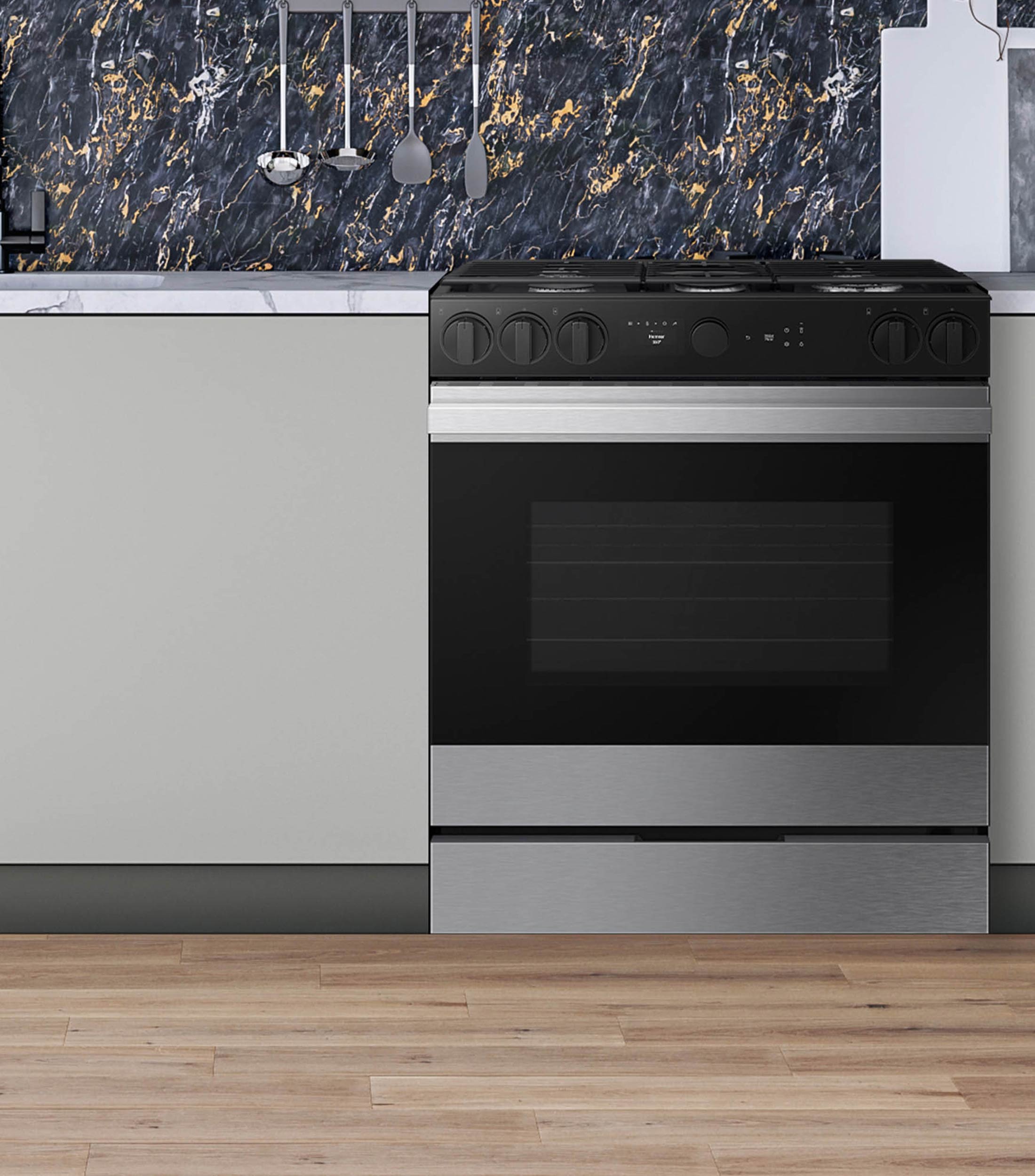 Estufa de Piso con Camara en el Horno Bespoke de Gas LP 30 Silver