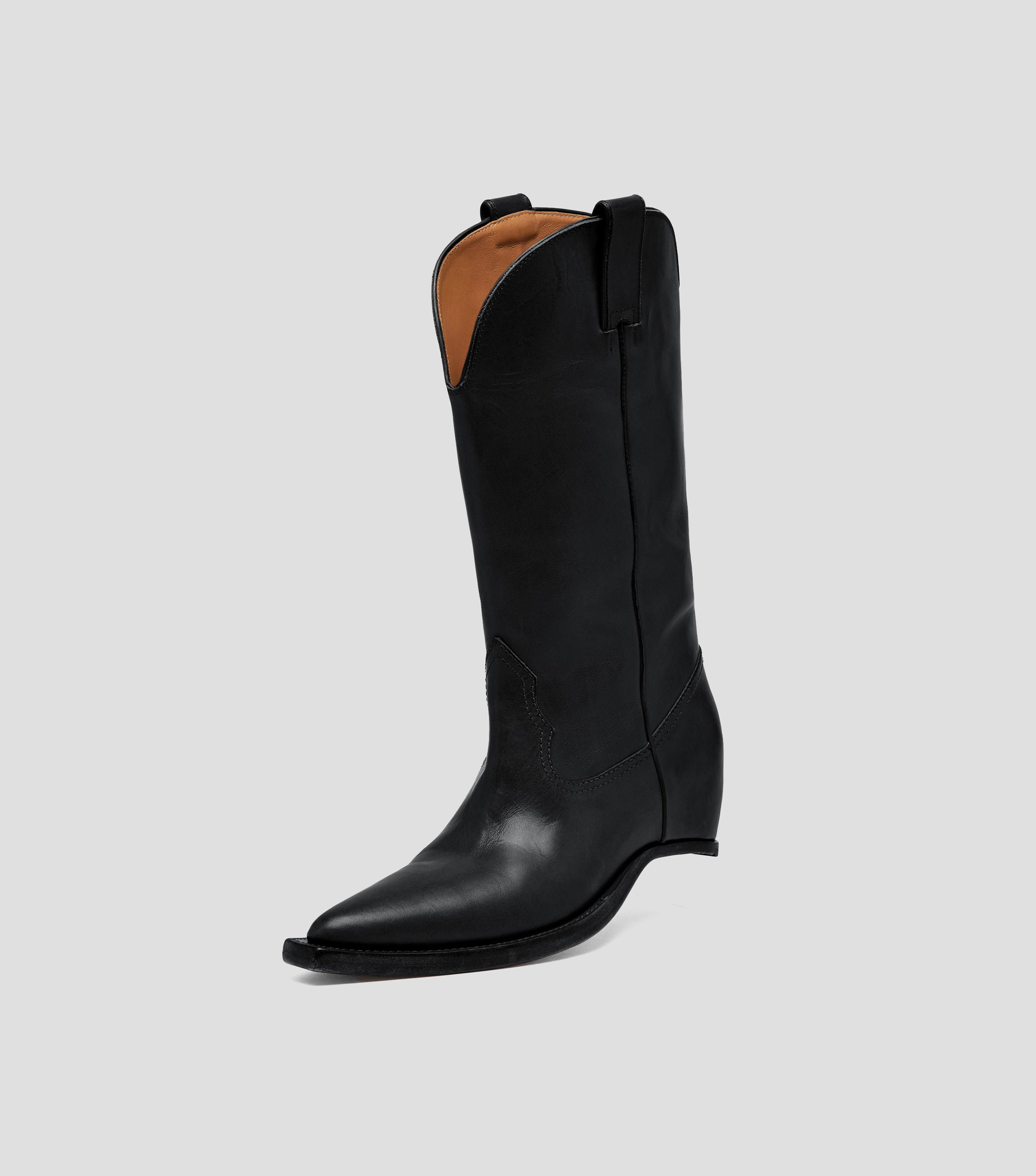 Botas vaqueras largas Western Heel-less en piel con tacón medio de cuña Mujer