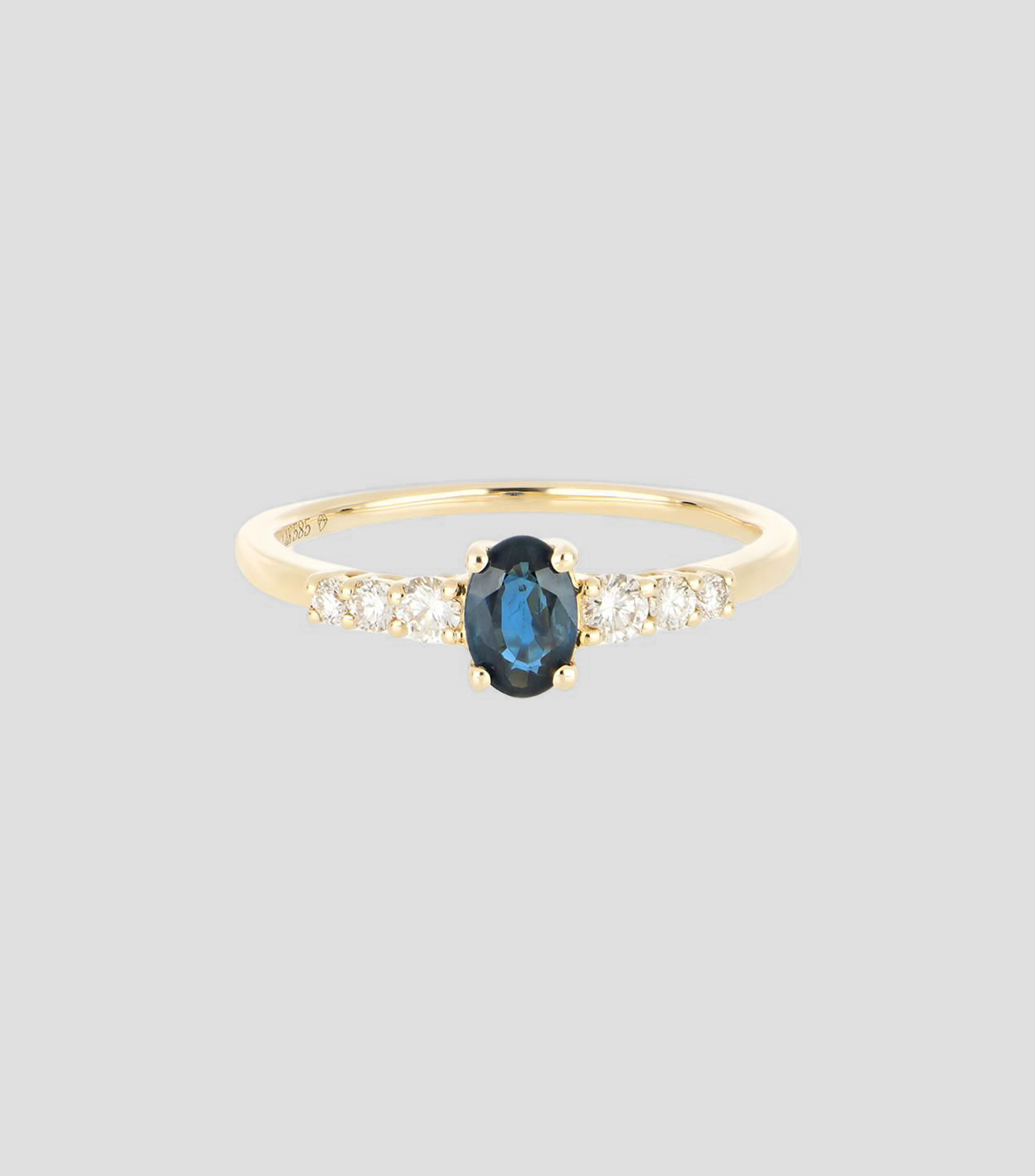 Anillo en oro amarillo de 14 kilates con diamantes y zafiro Mujer