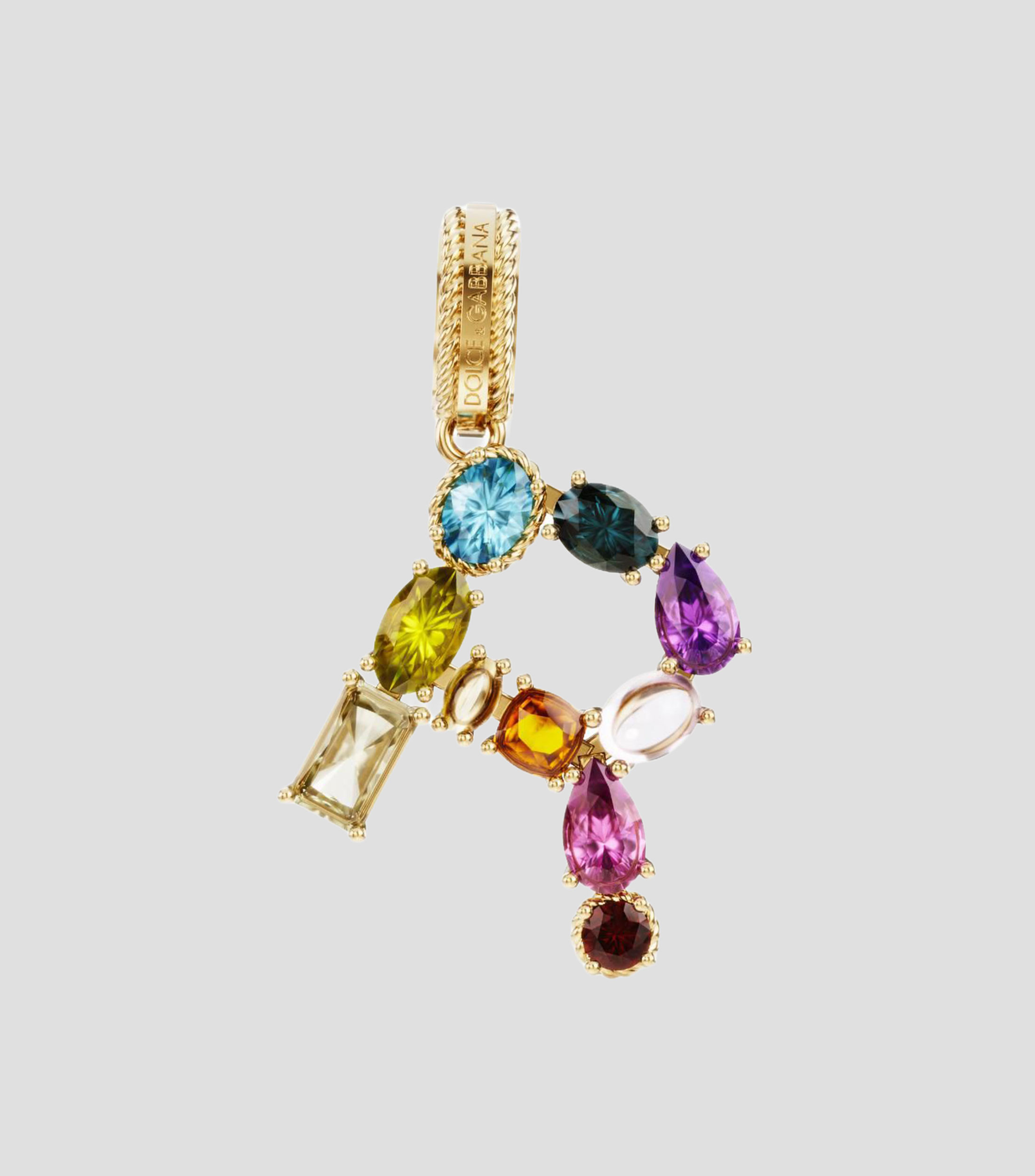 Charm letra "R" en Oro de 18 Kilates Alphabet Rainbow gemas multicolores Mujer