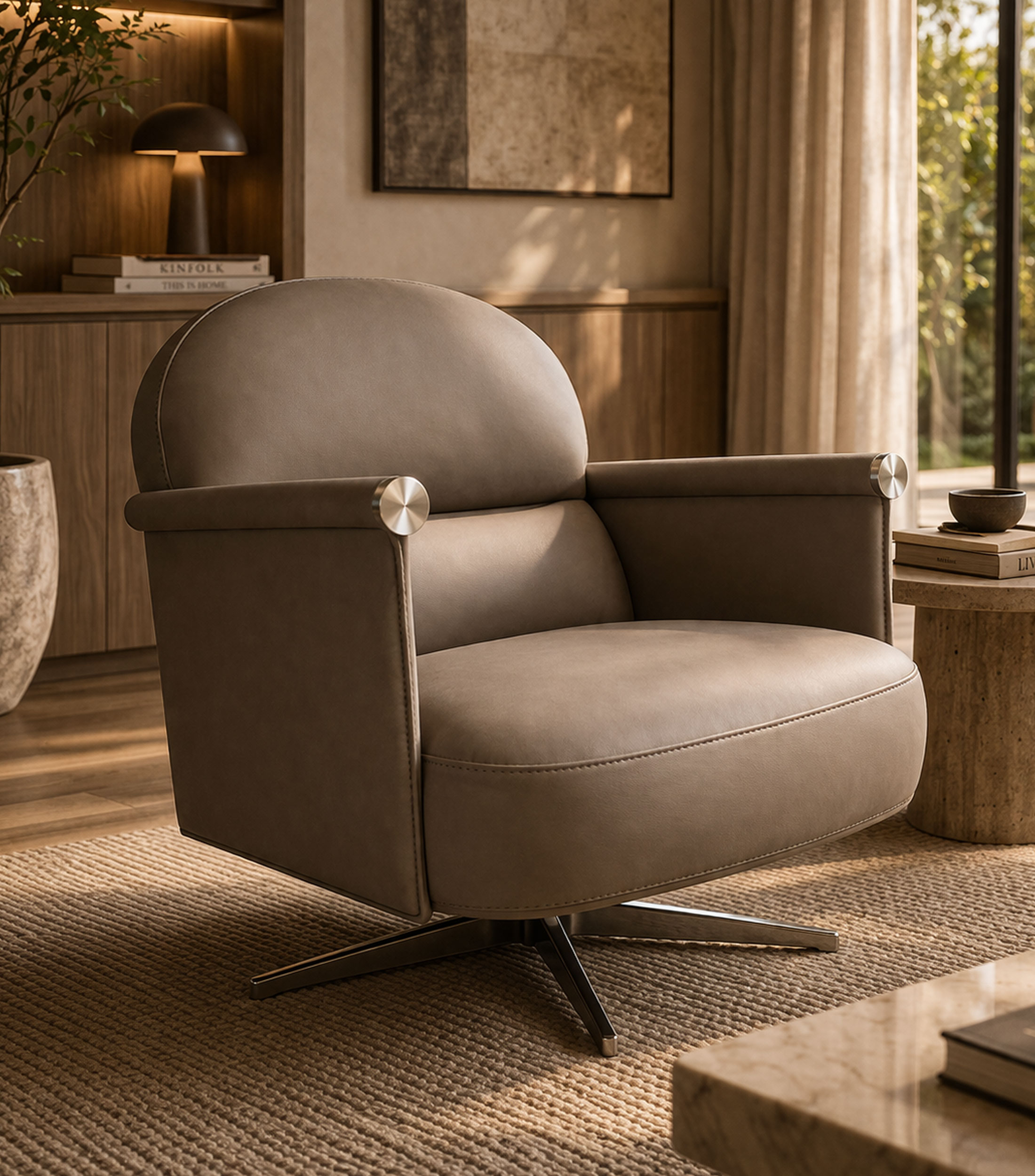 Sillón giratorio en piel Koro