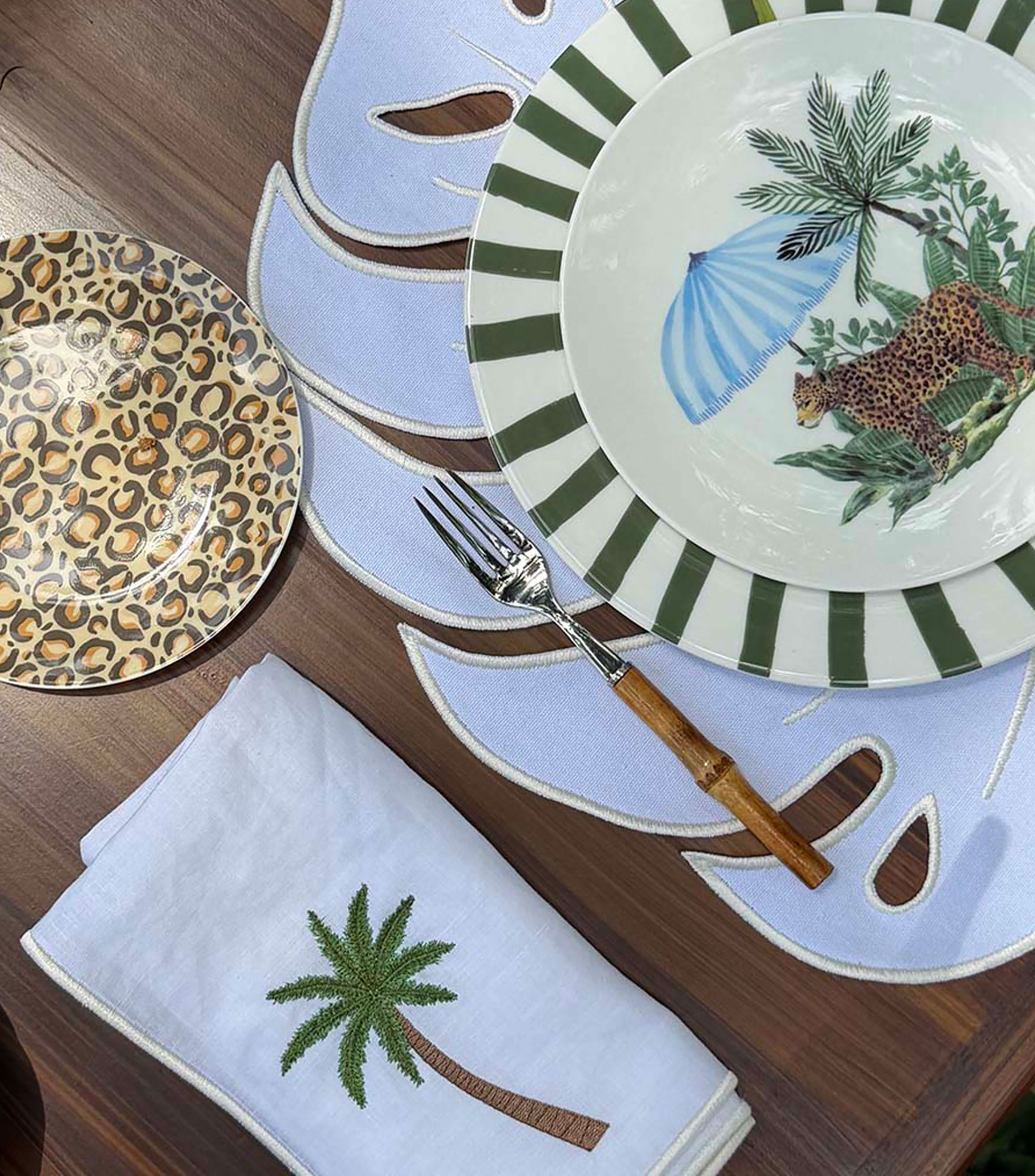 Set 4 Servilletas Blancas Palmera Tropical