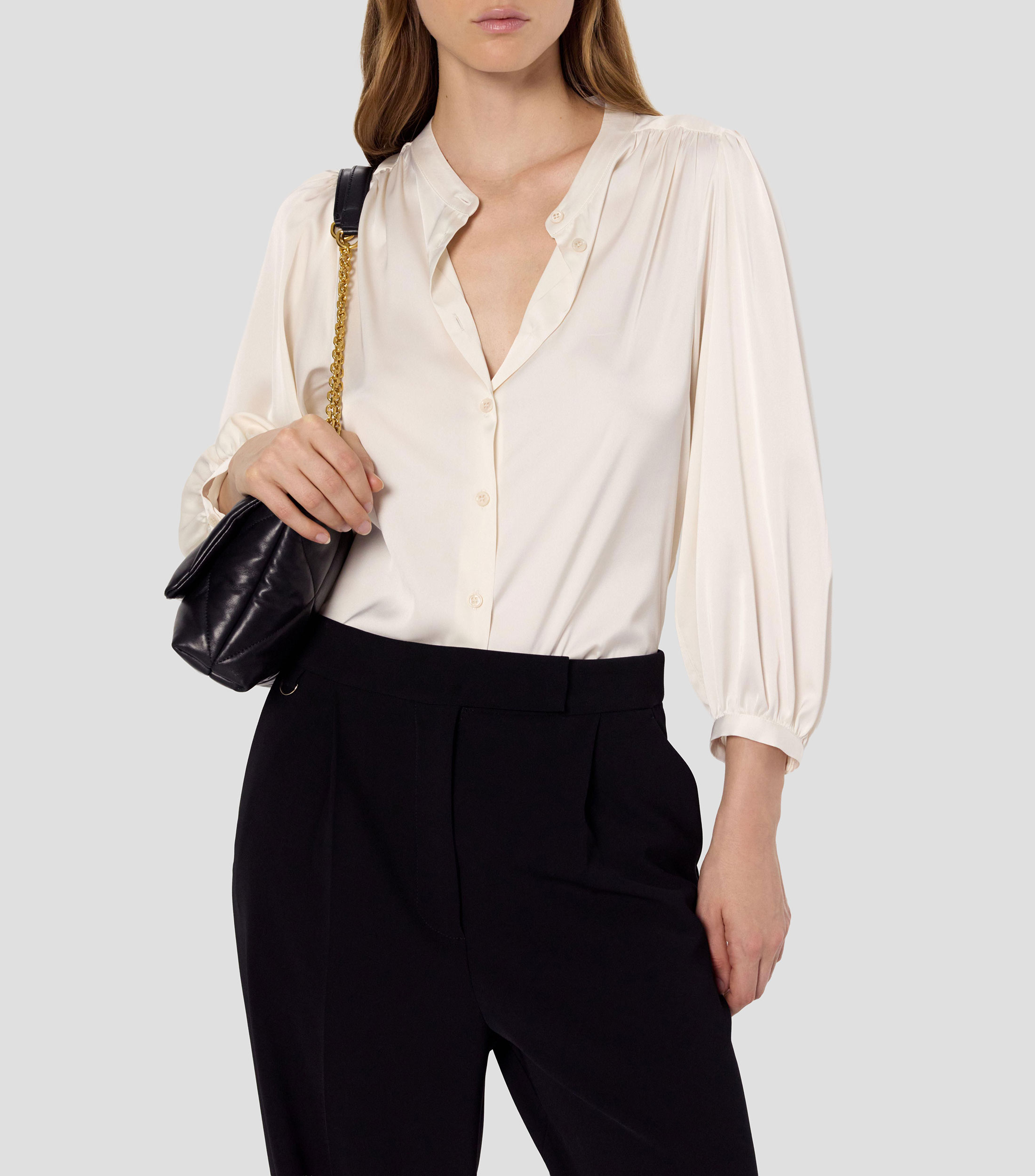 Blusa satinada manga 7/8 Mujer