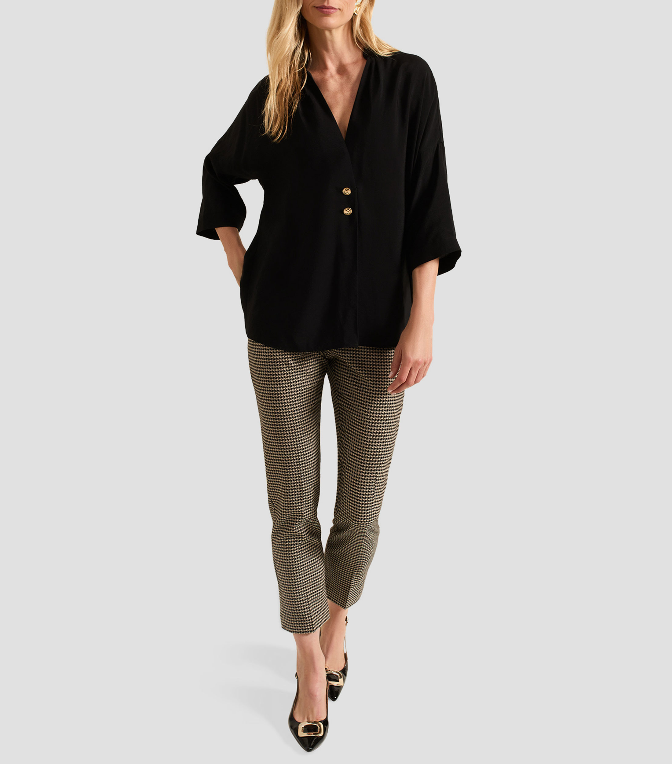 Blusa lisa manga 3,4 Mujer