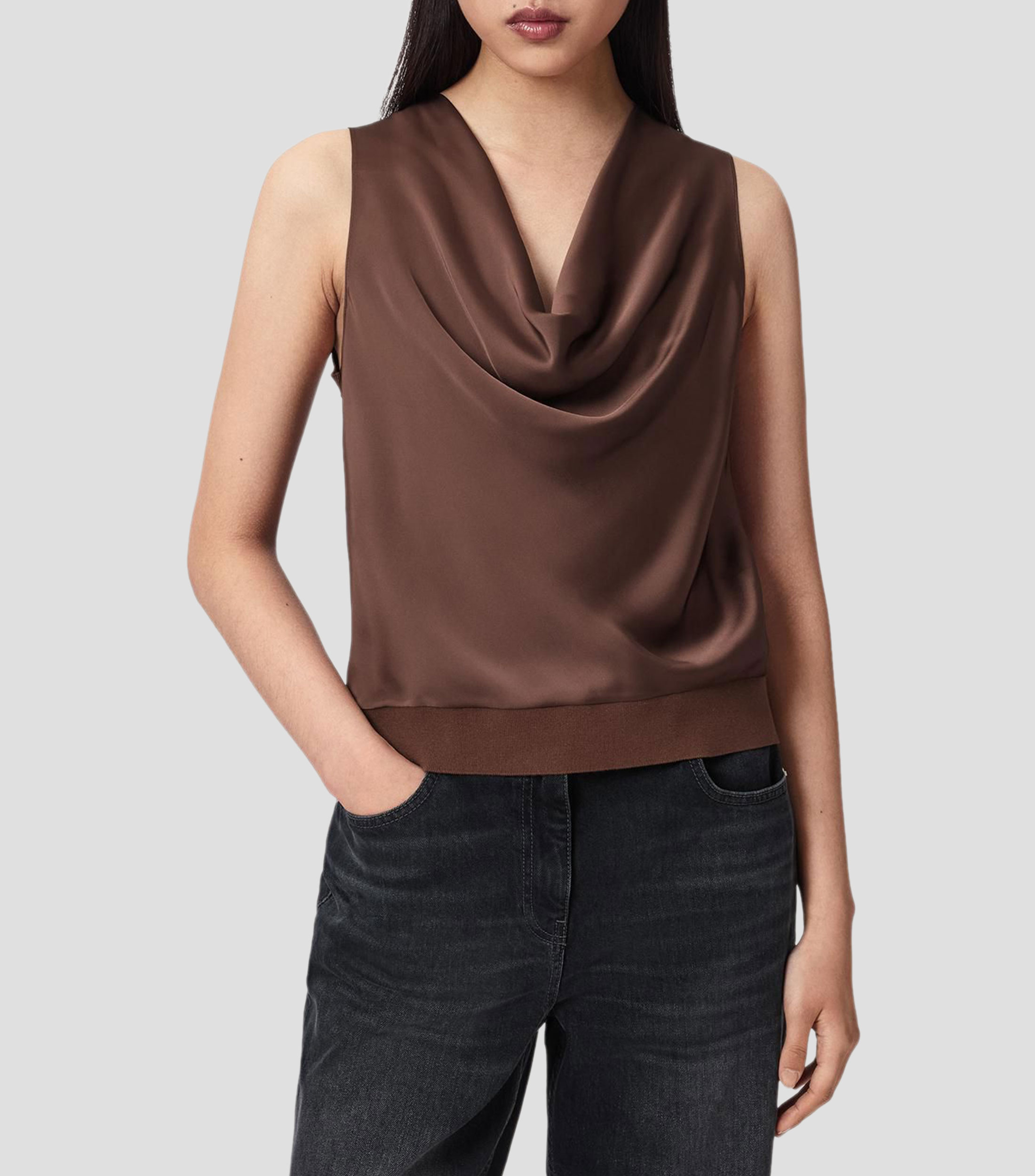 Blusa lisa sin mangas Mujer
