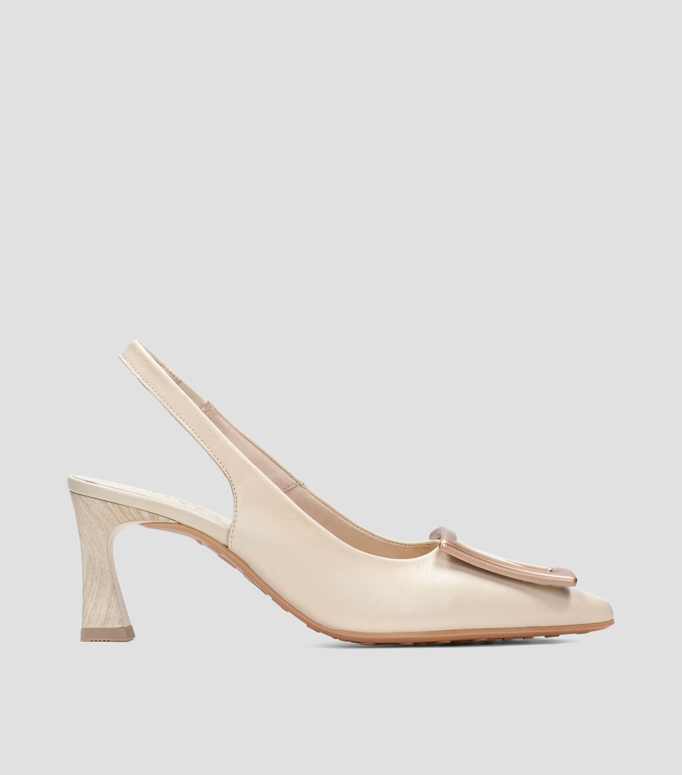 Zapatillas Slingback de tacón alto cuadrado en piel Mujer