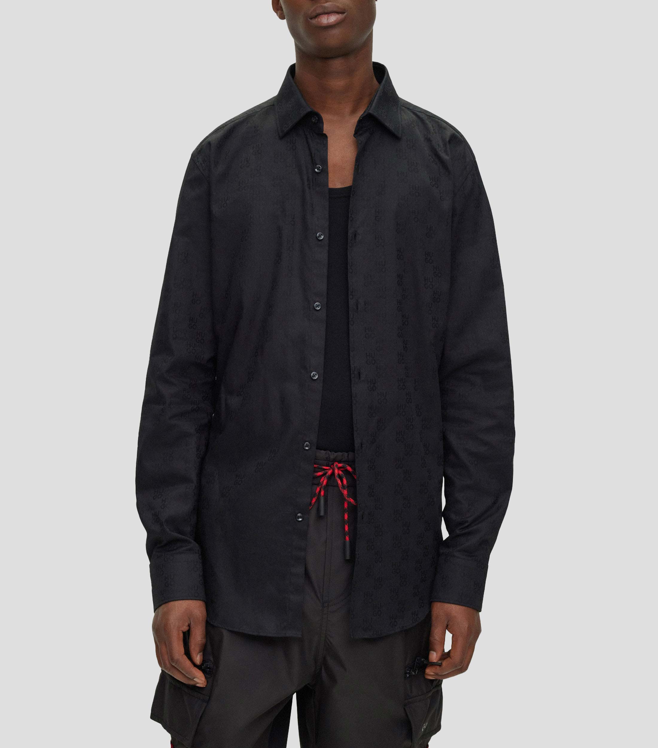 HUGO - Camisa Regular Fit Con Cremallera Bidireccional - Negro