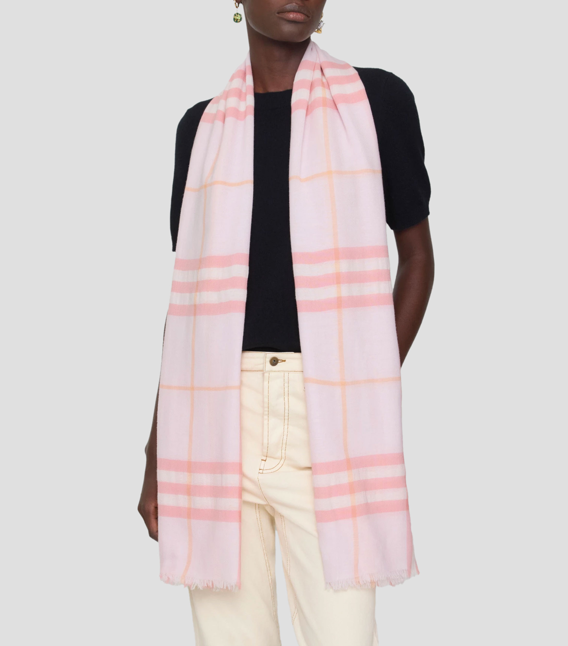 Pañuelo ancho en lana Check Mujer