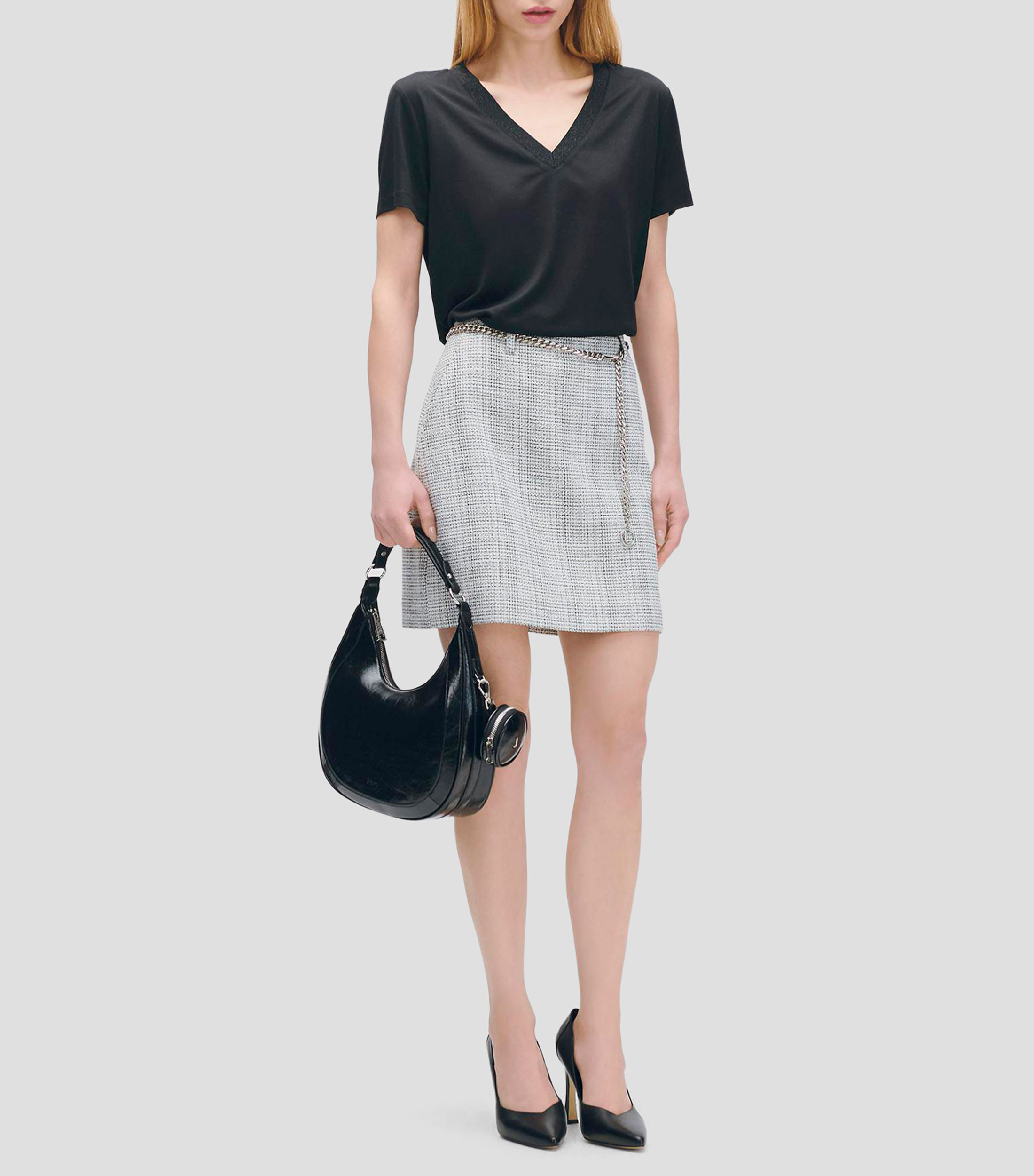 Blusa de punto tipo camiseta escote con lúrex Mujer
