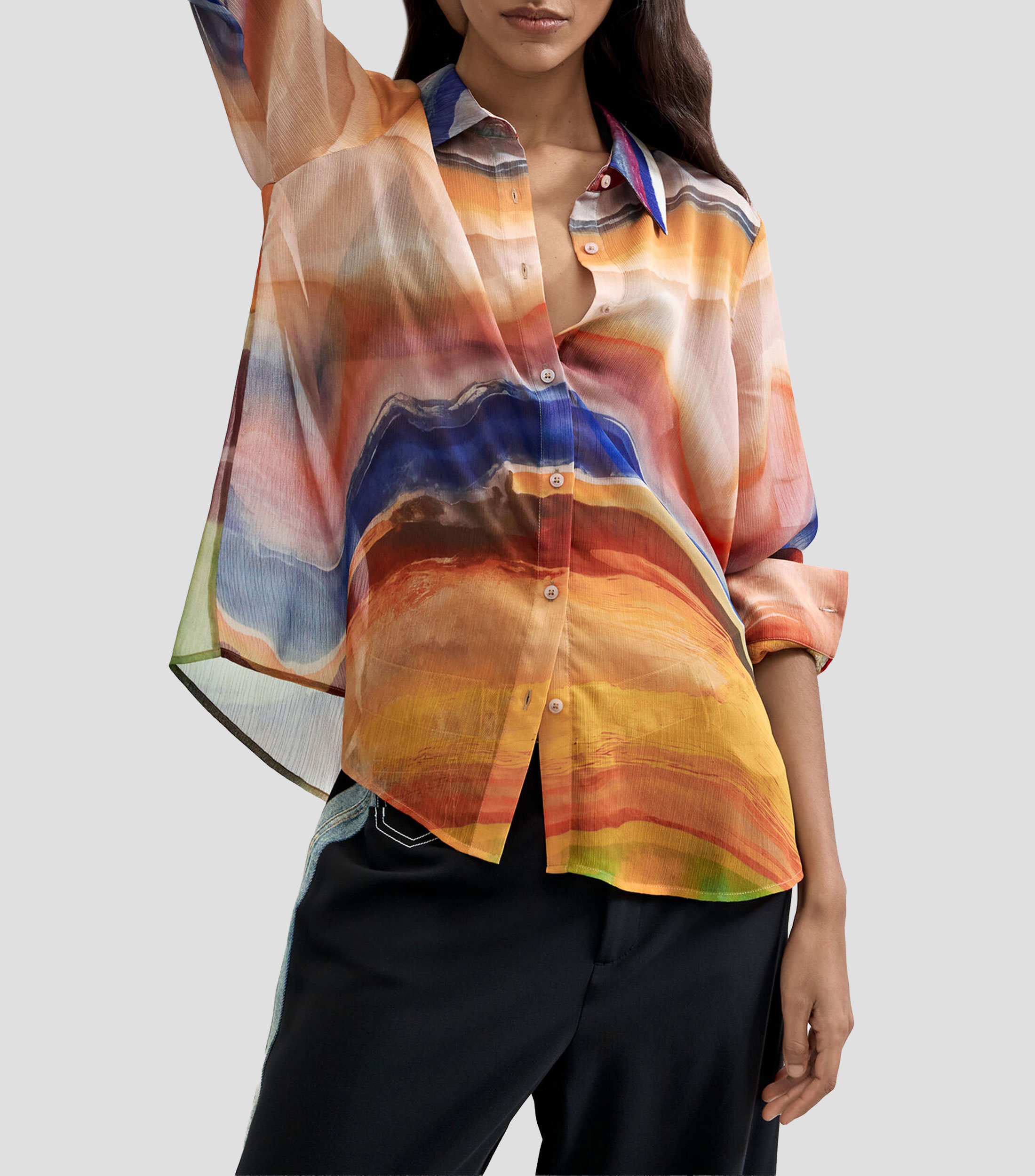 Blusa estampada manga larga Mujer
