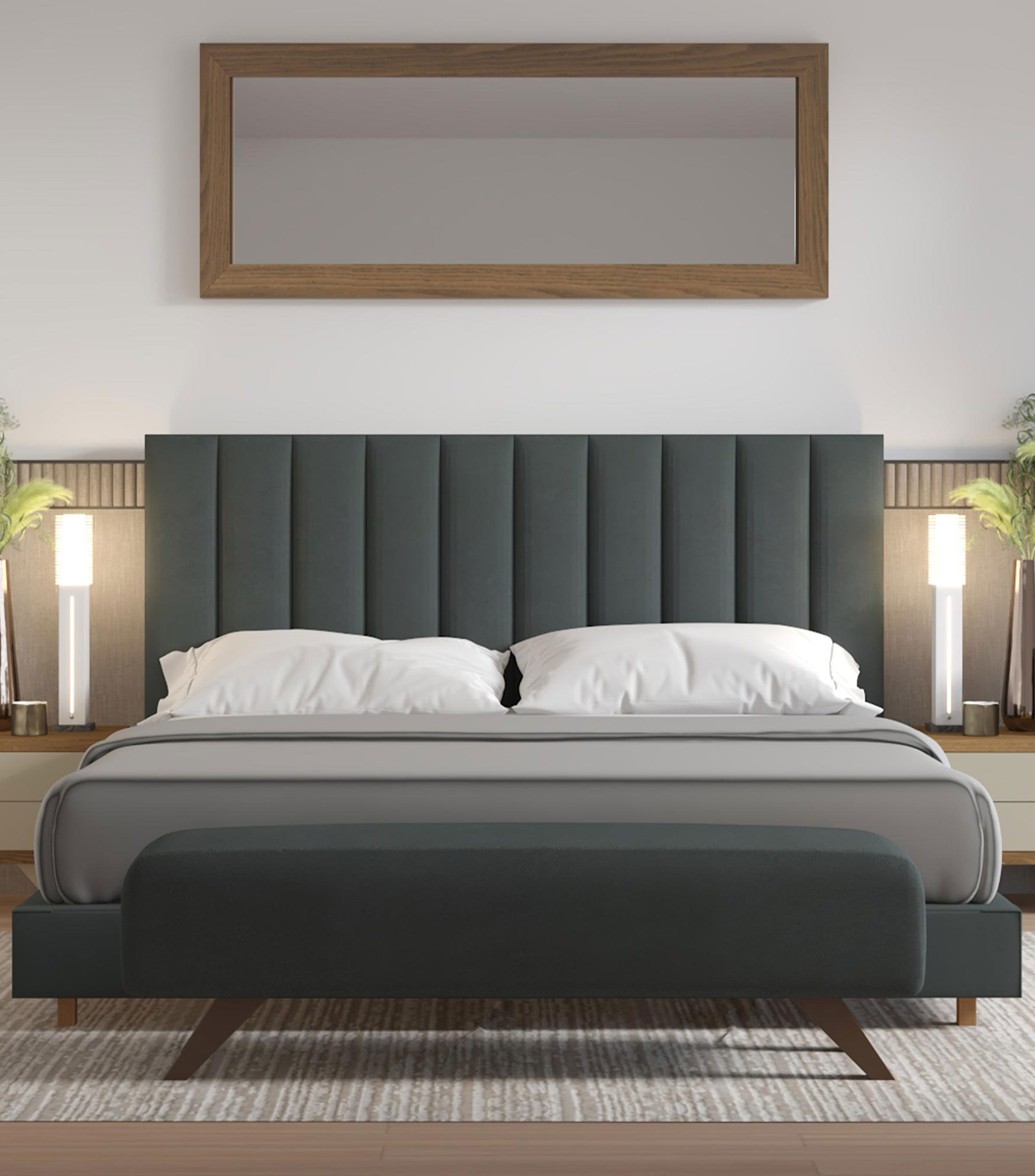 Cama King Size Alta Gamuzzeta Carbono en tela