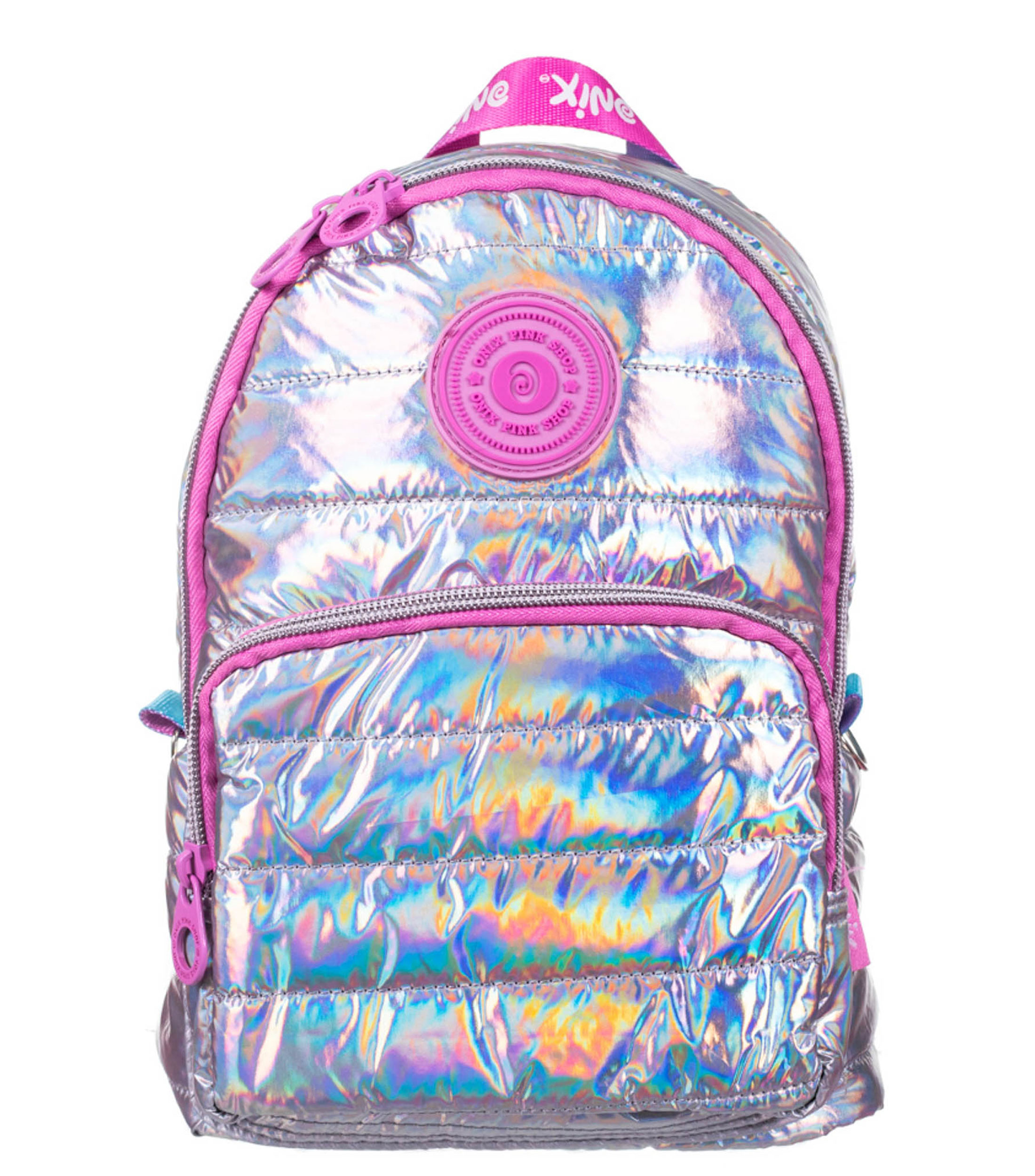 Bolso backpack plateado Space Holo Rainbow capitonado Niña