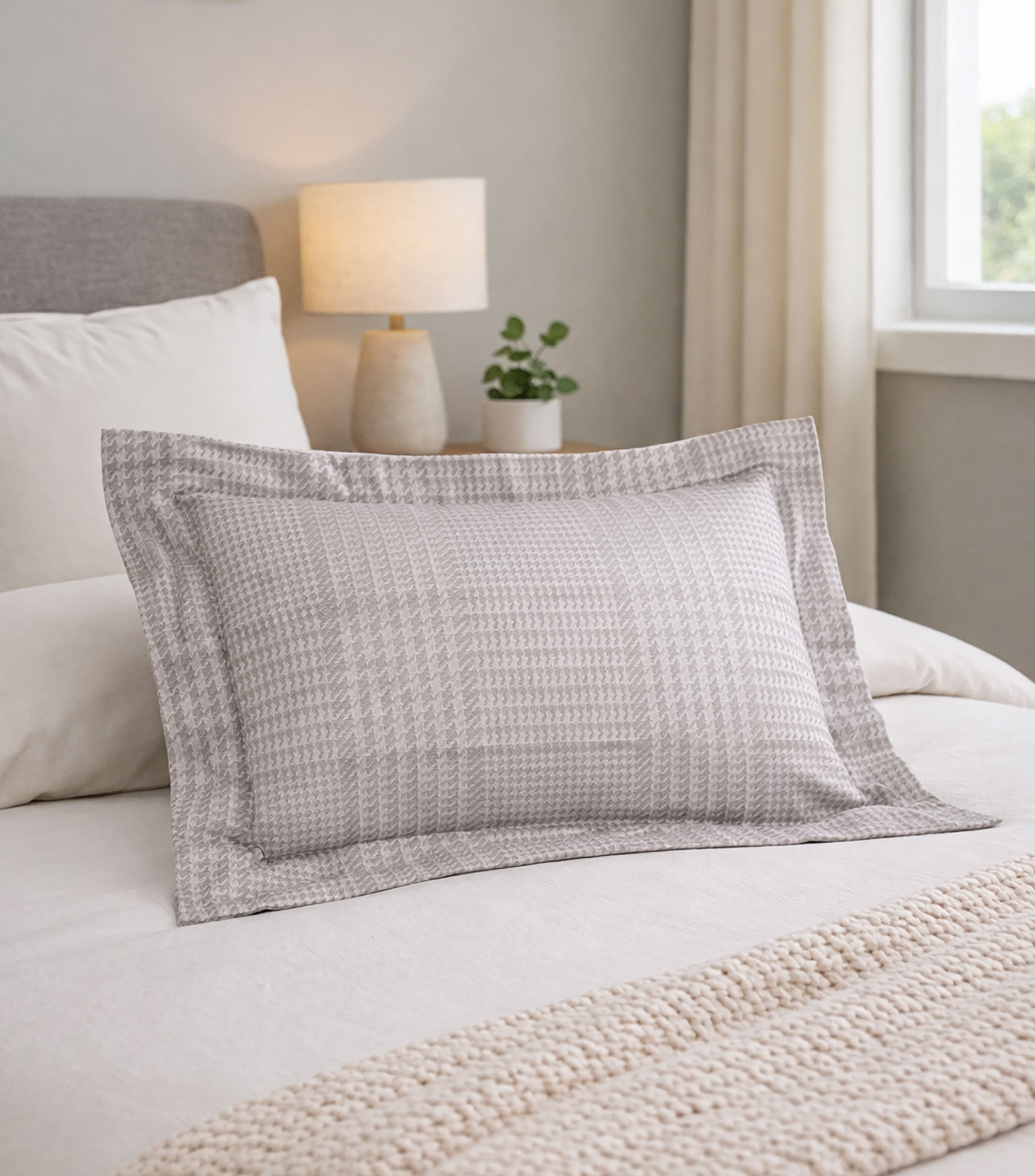 Funda para almohada king size en algodón Pied de Poule Arredo beige