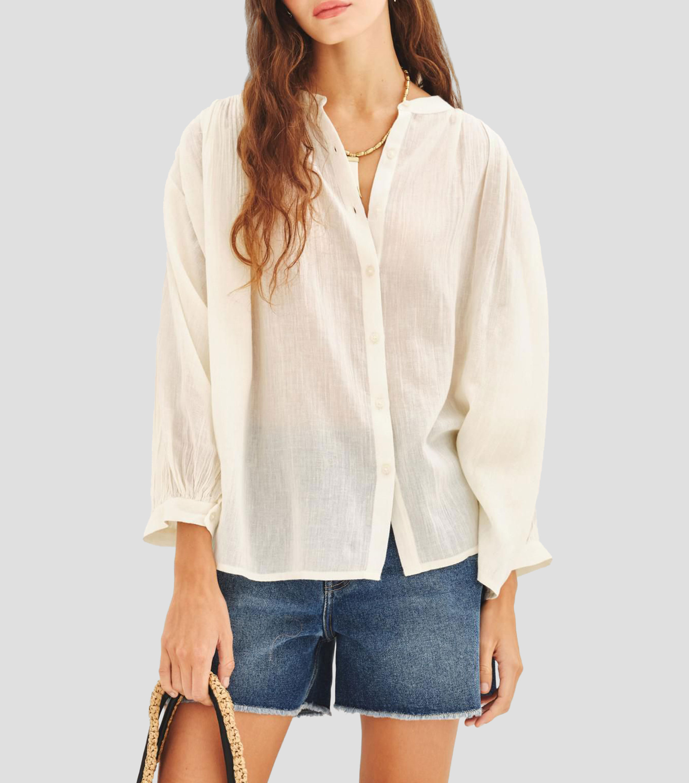 Blusa lisa manga larga Mujer