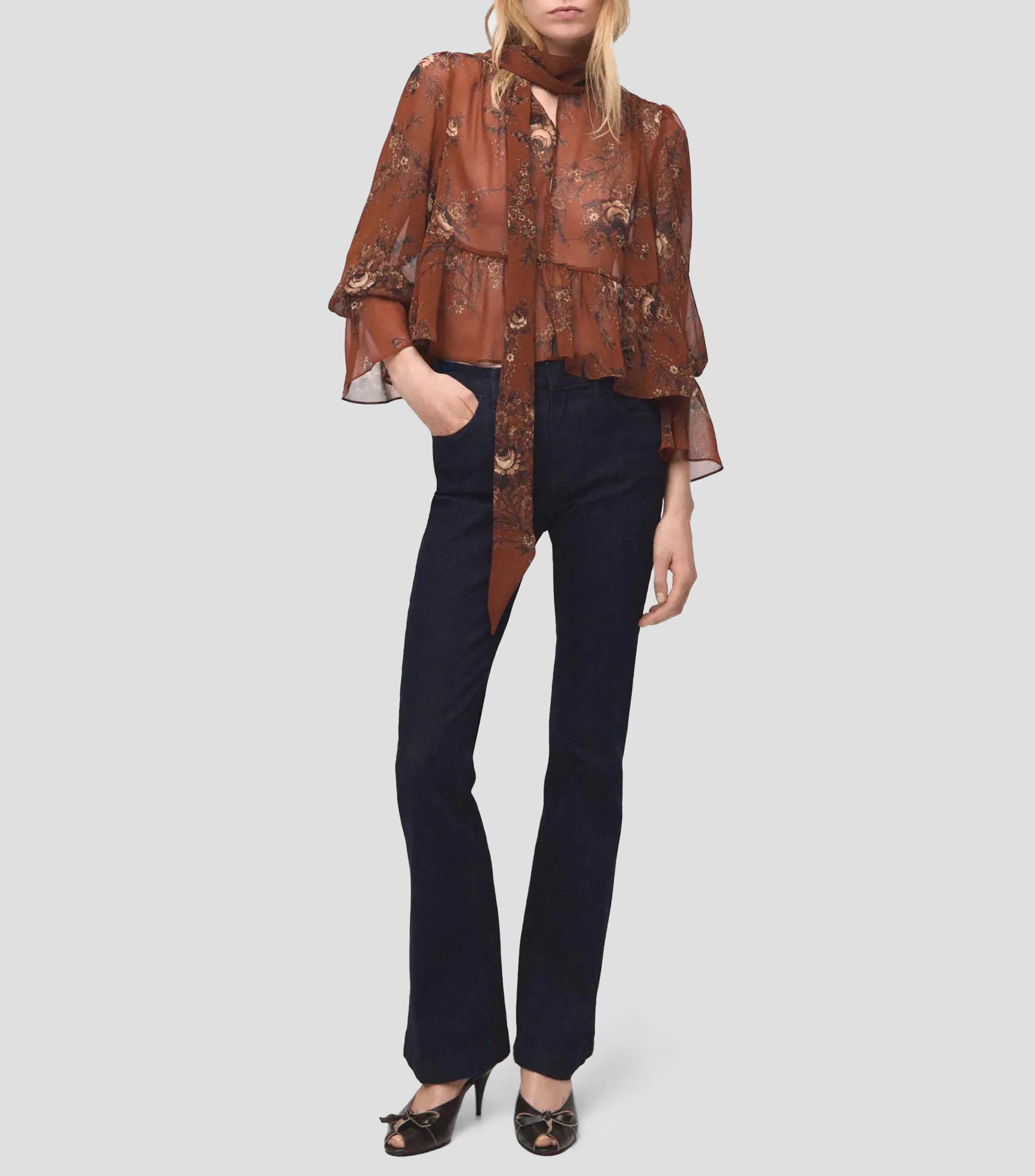 Blusa con estampado floral manga larga Mujer