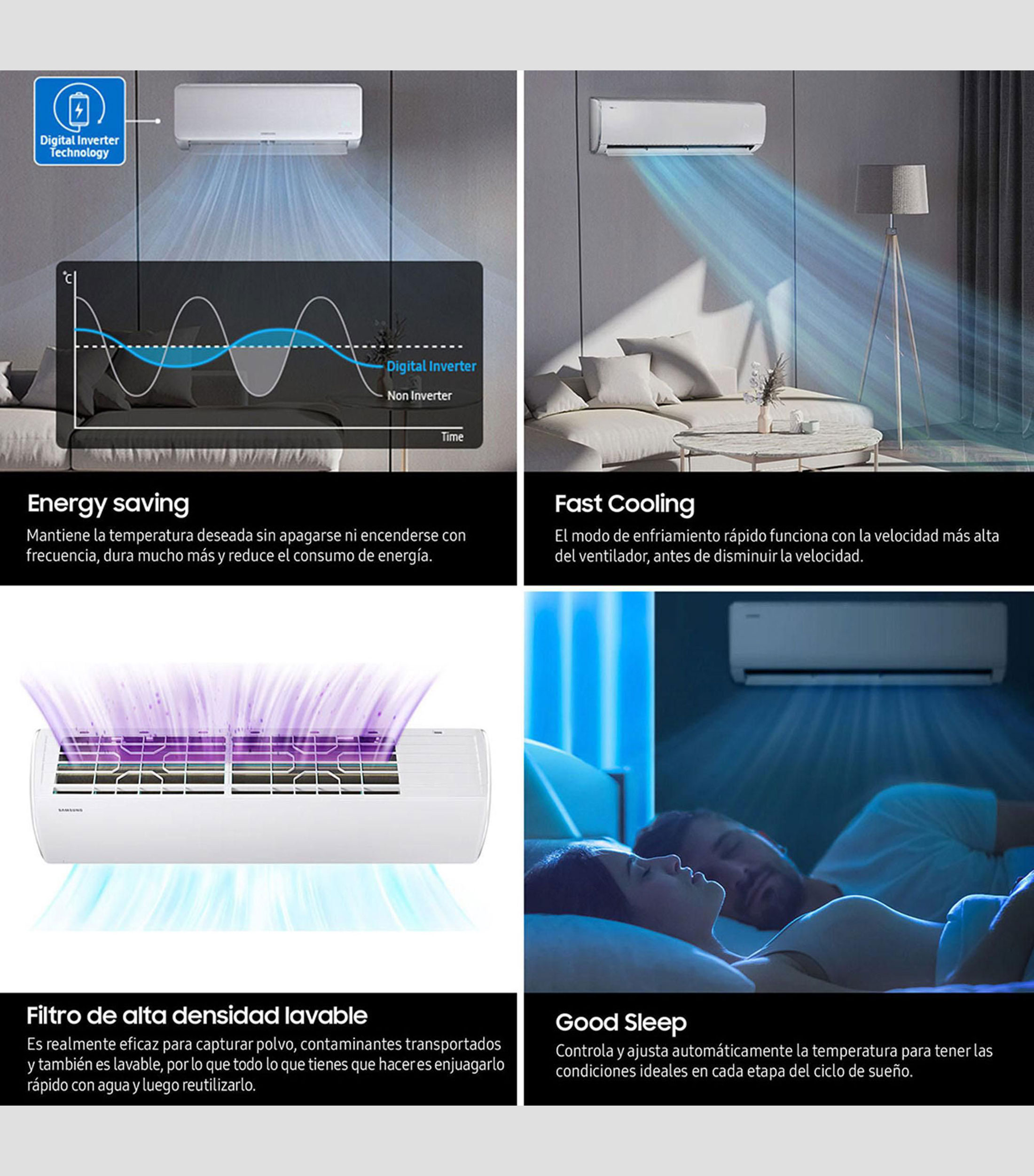 Aire acondicionado Minisplit Inverter 11,000 BTU's, 1 Tonelada 220V Frío/Caliente