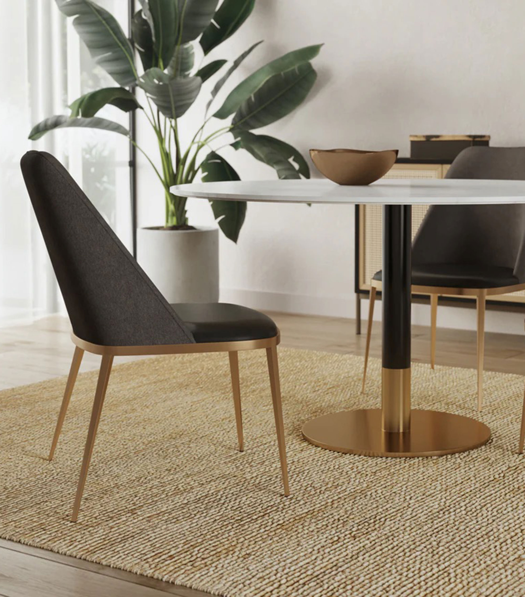 Silla para comedor Dover en tela y piel sintética gris