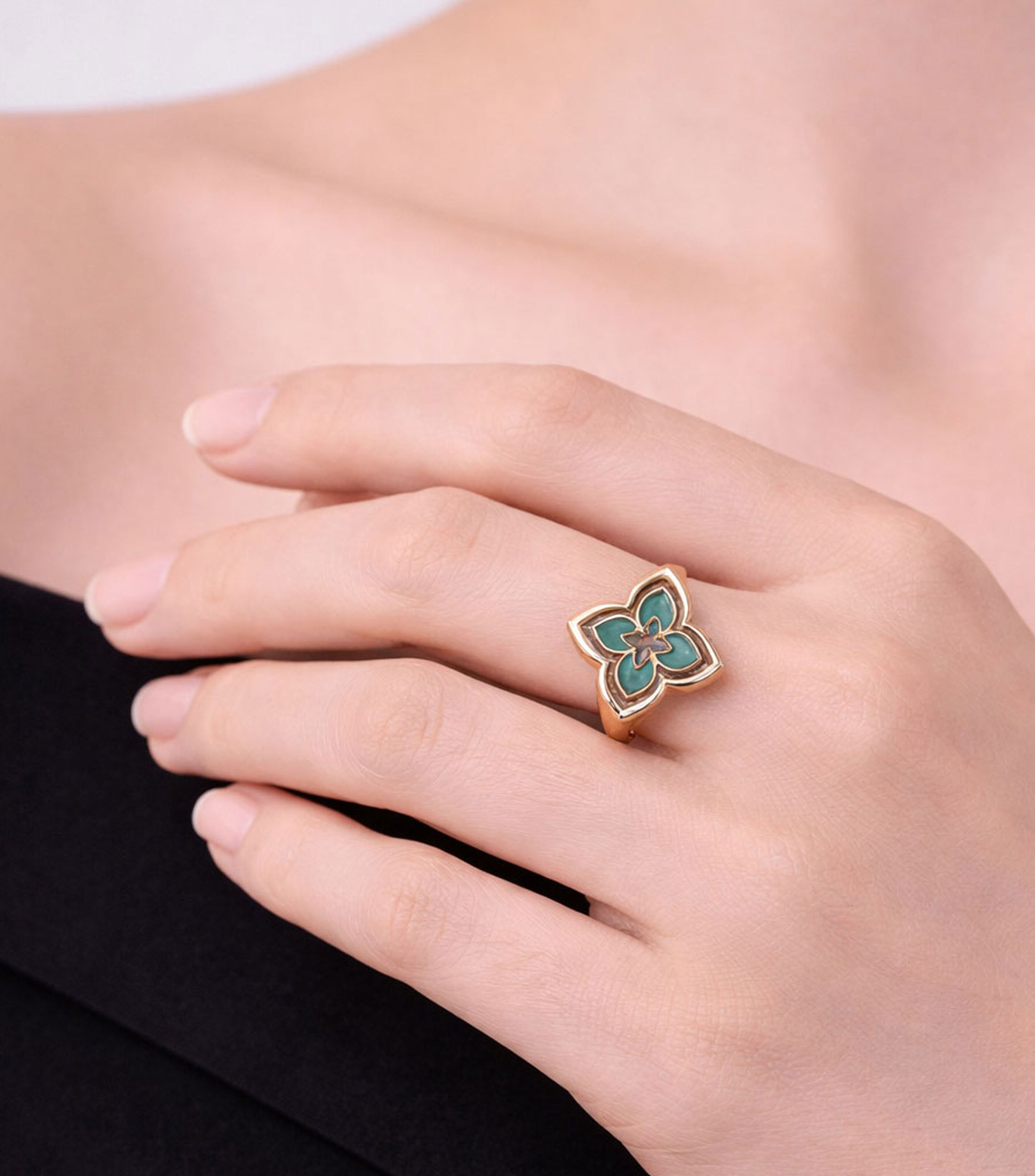 Anillo en oro rosa de 18 kilates con diamantes y crisoprasa Princesa Veneciana Mujer