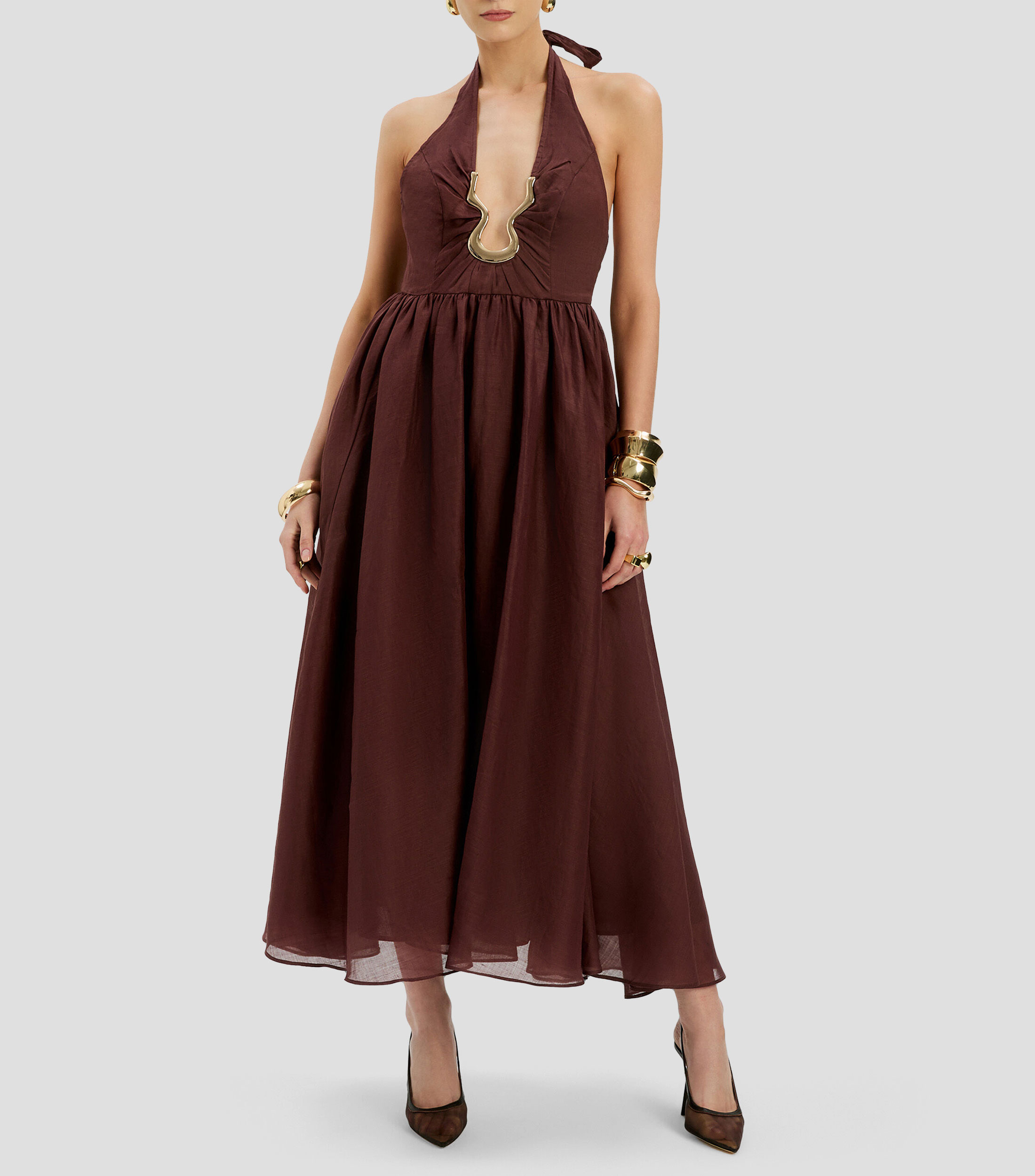 Vestido de fiesta midi liso Mujer