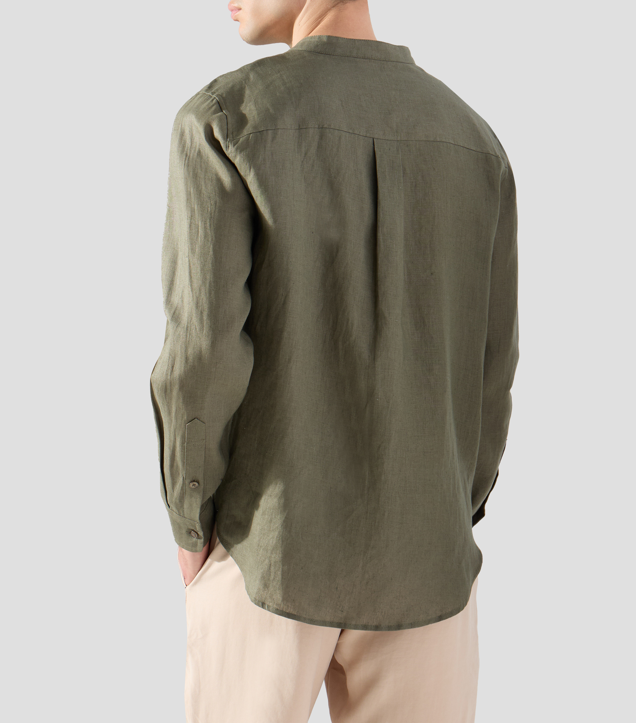 Camisa lisa con cuello mao y manga larga Hombre