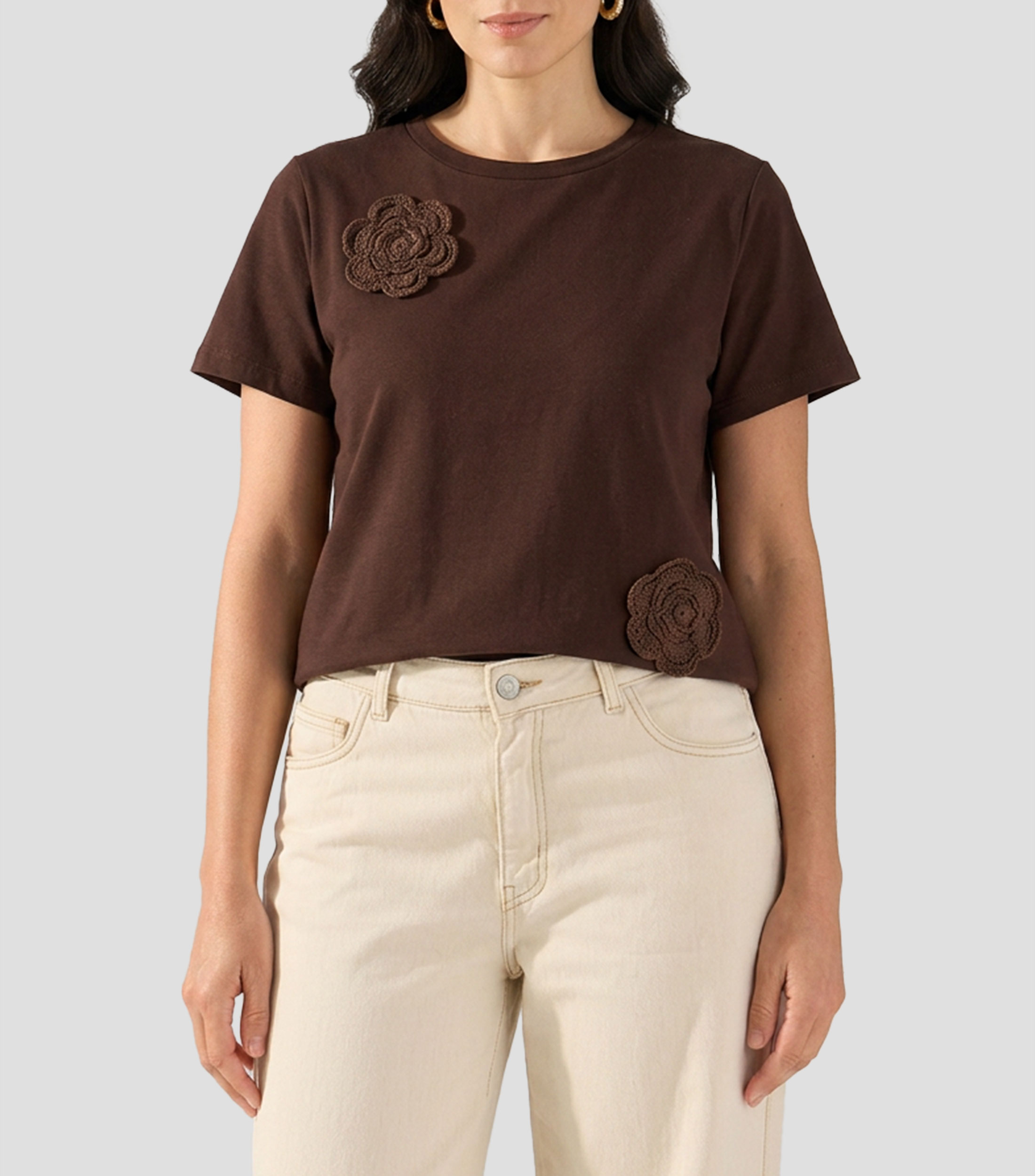 Playera cuello redondo manga corta lisa Mujer