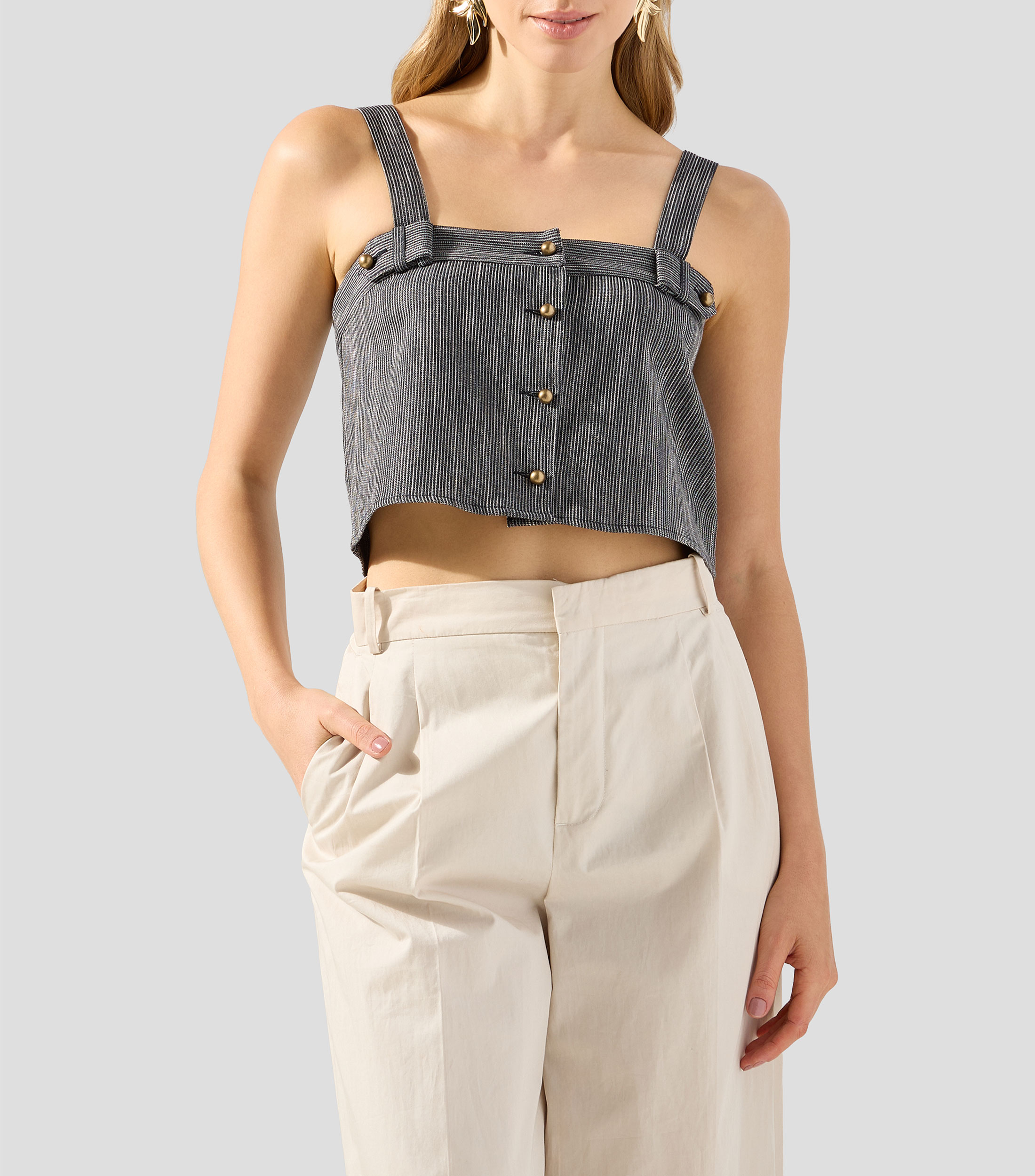 Blusa líneas sin mangas Mujer