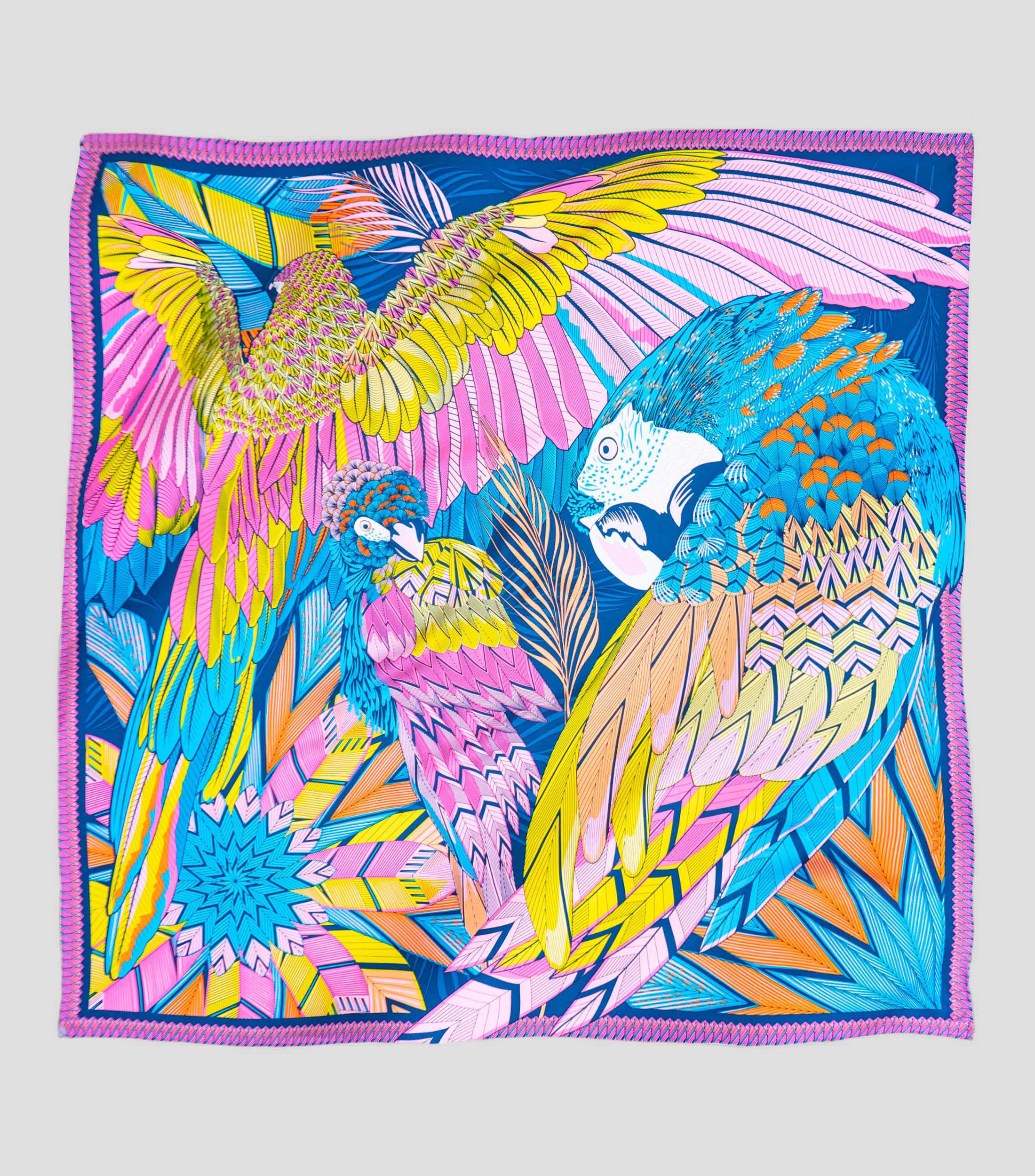 Mascada de seda con guacamaya Mujer