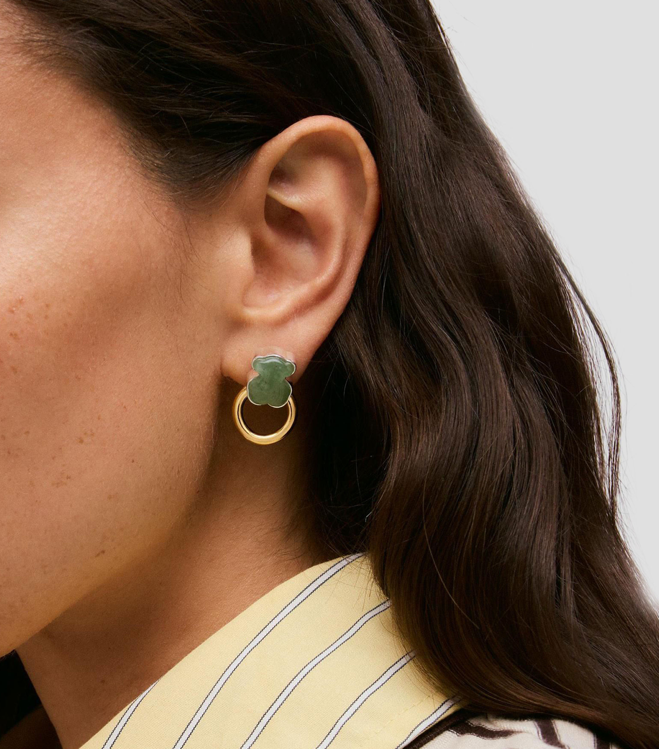 Aretes de aro bicolor con aventurina Tous Gem Power Mujer