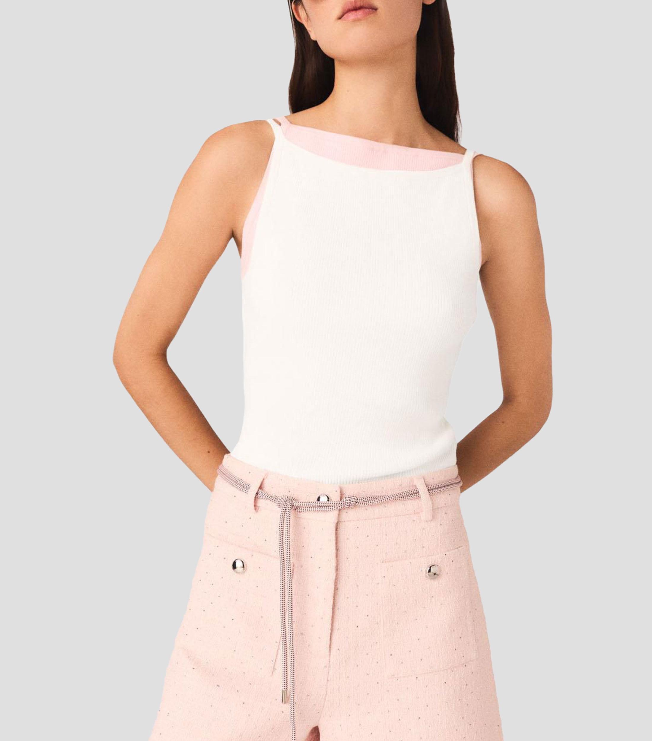 Blusa de diseño sólido sin mangas Mujer