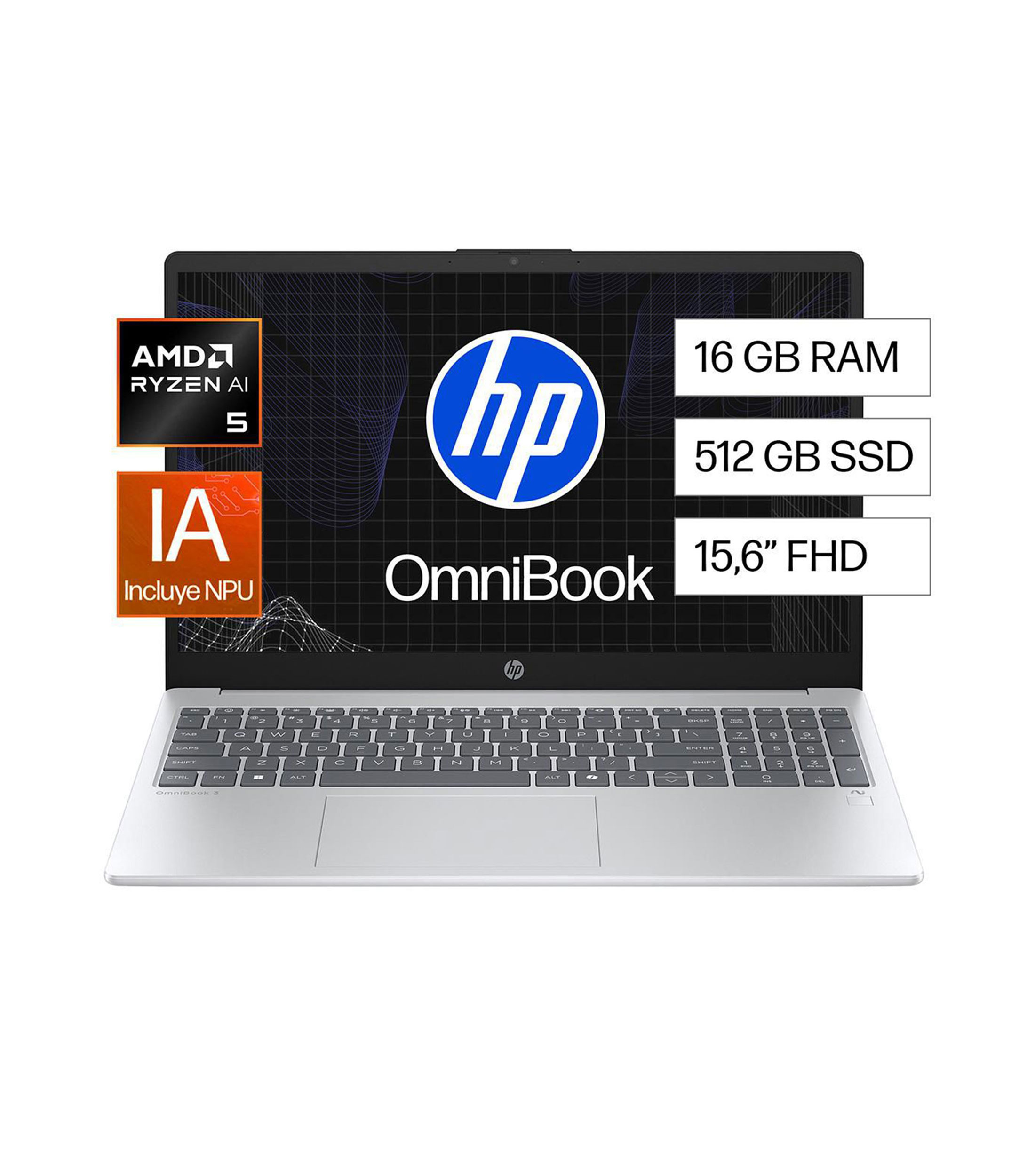 Laptop OmniBook 3, 15.6, AMD Ryzen AI 5 340, RAM 16 GB, 512 GB