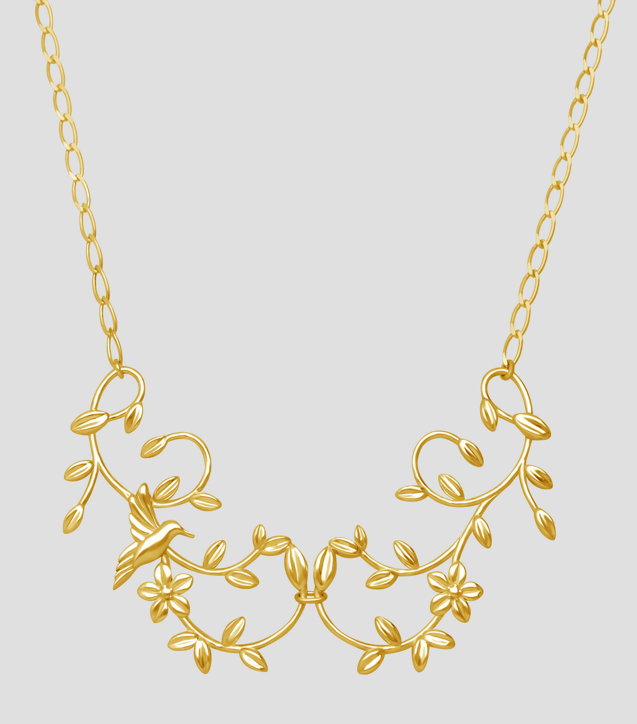Collar con Hojas y Colibri Dorado Mujer