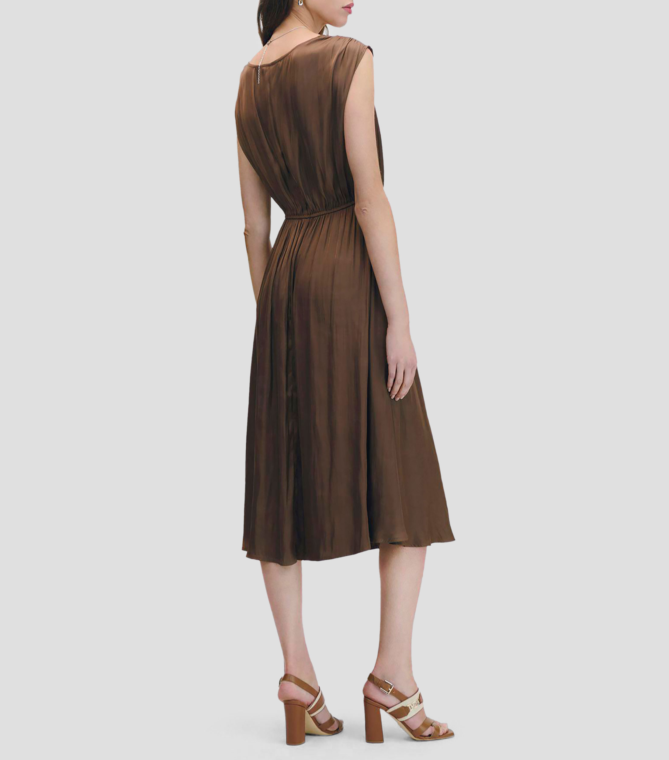 Vestido Midi Fit And Flare Satinado Cruzado Con Frunces Mujer