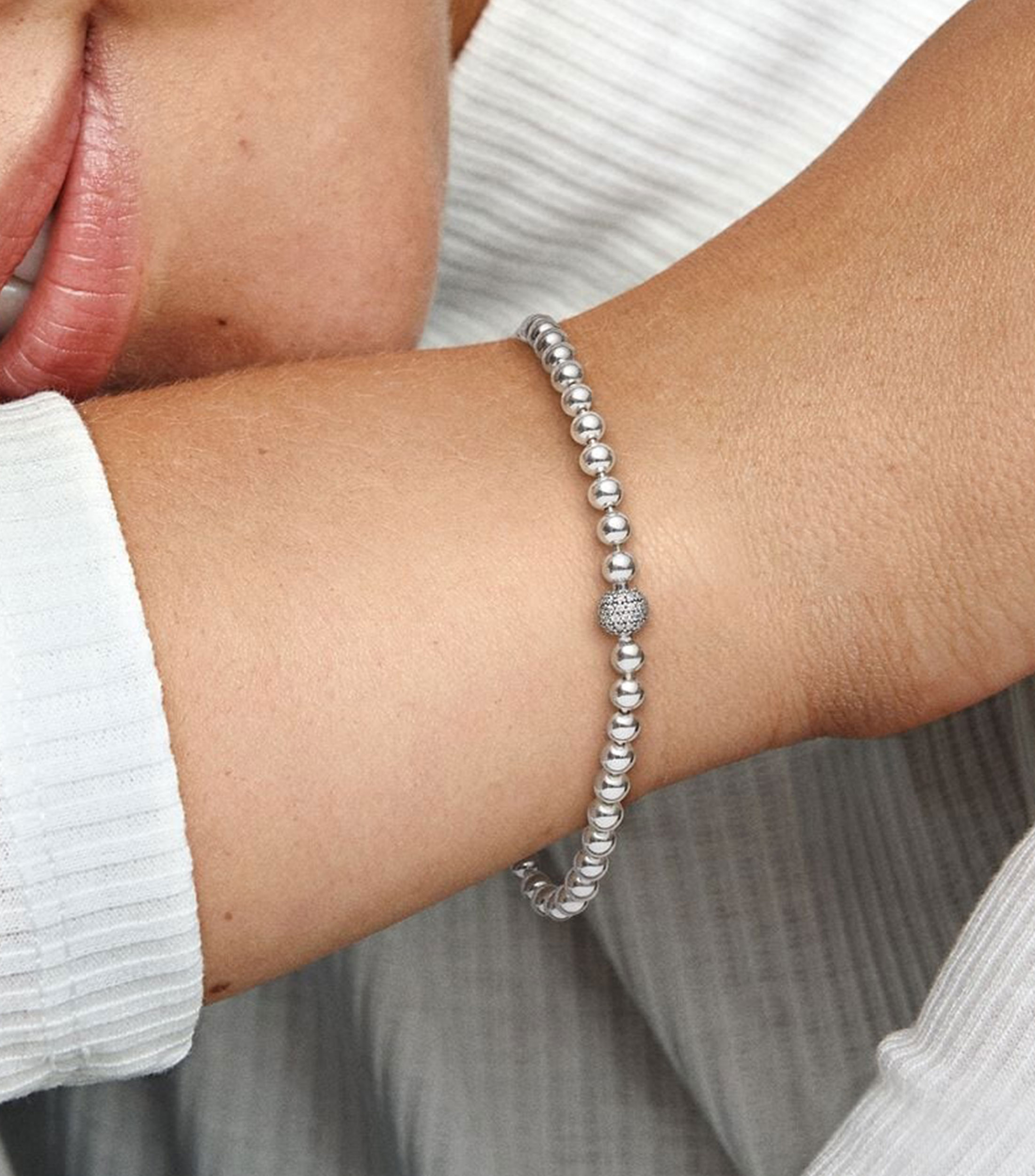 Brazalete en plata con bolas Mujer Talla 17 cm