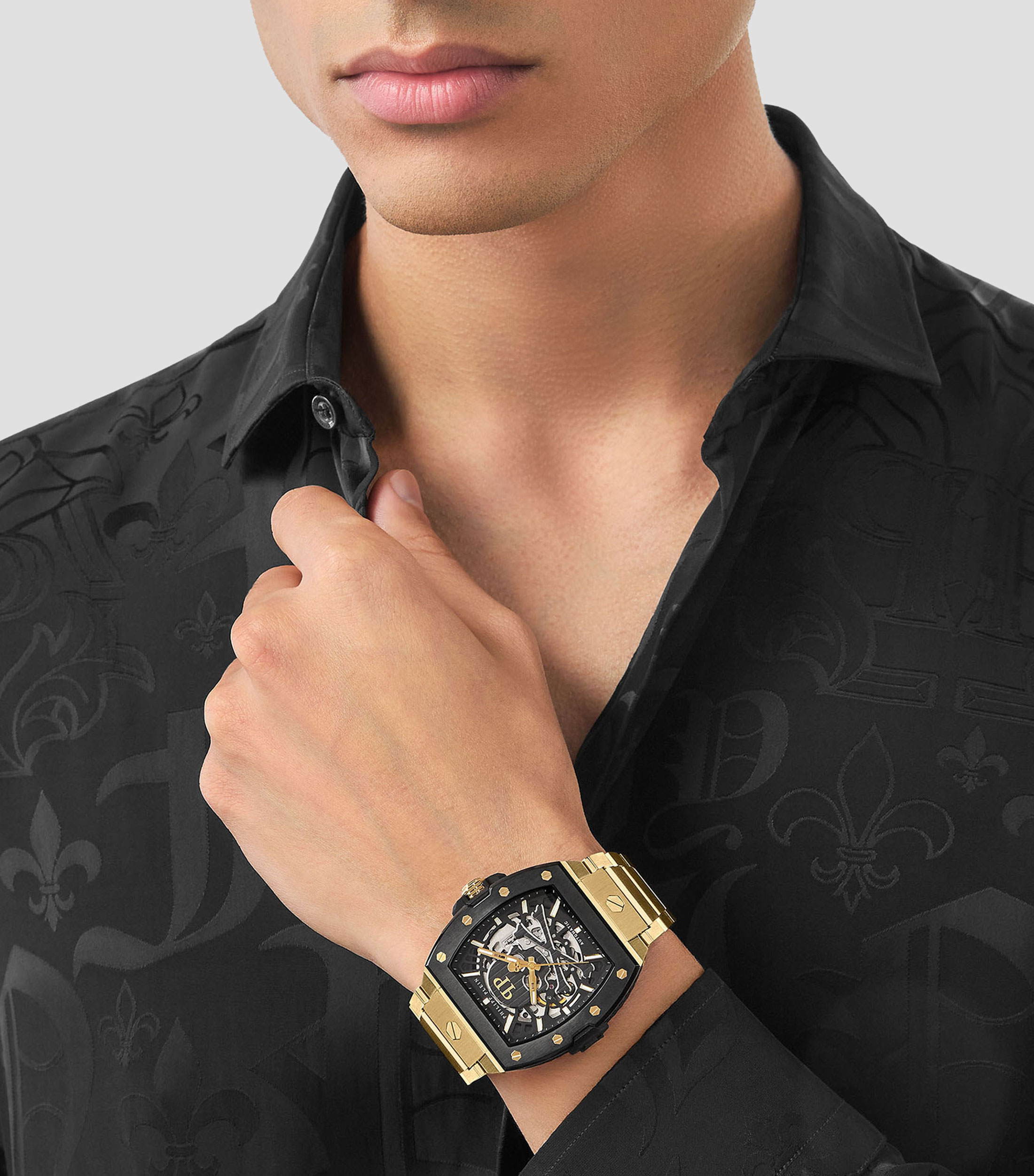 Reloj para Hombre The Skeleton Casual Negro, Dorado