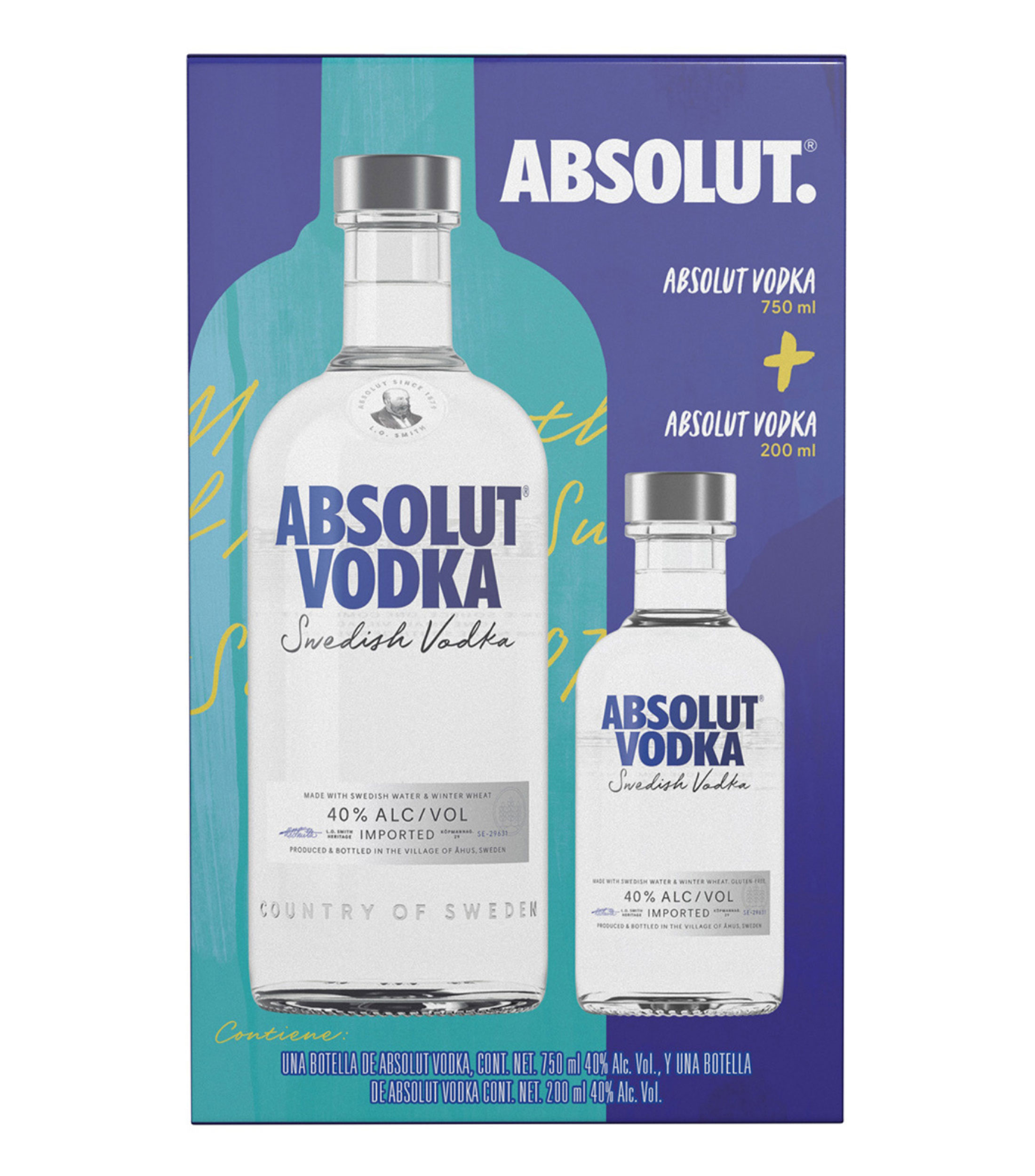 Vodka Absolut 750 ml + Absolut 200 ml