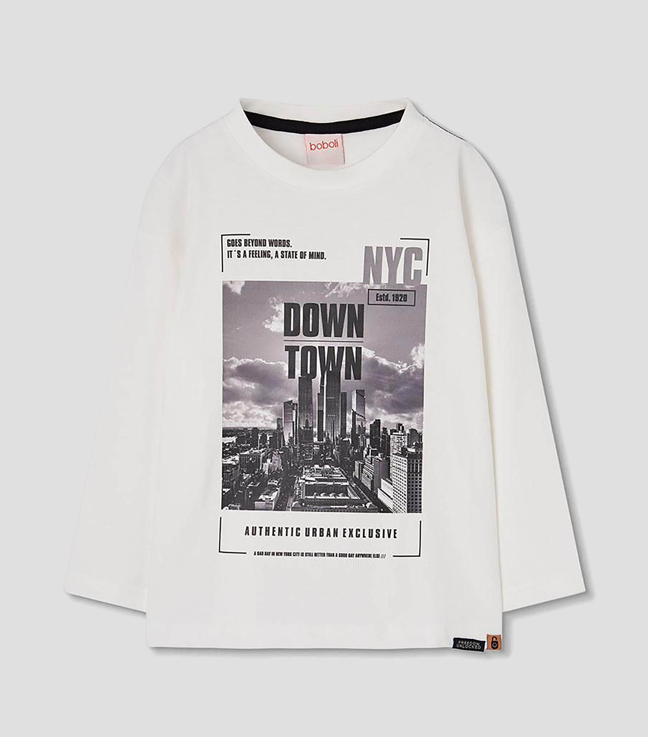 Playera cuello redondo manga larga con estampado Niño