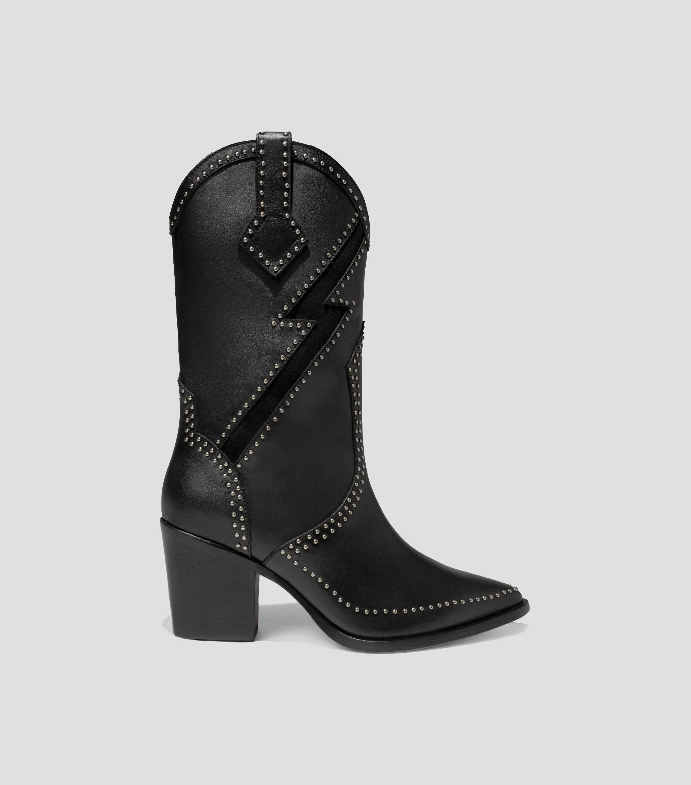 Botas casuales medias en piel con tacón medio cuadrado Mujer
