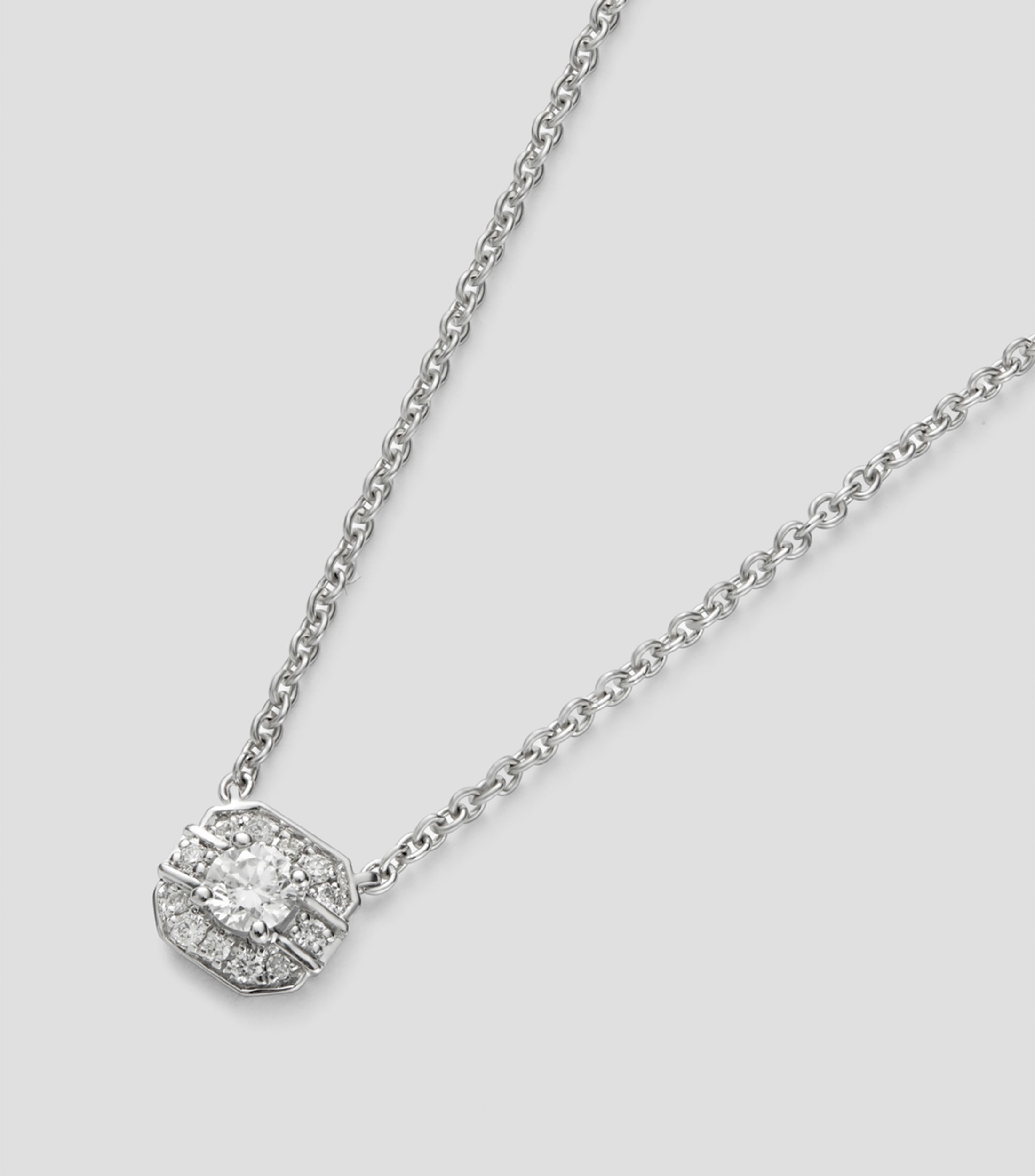 Collar en oro blanco con diamante Compromiso Decó Mujer