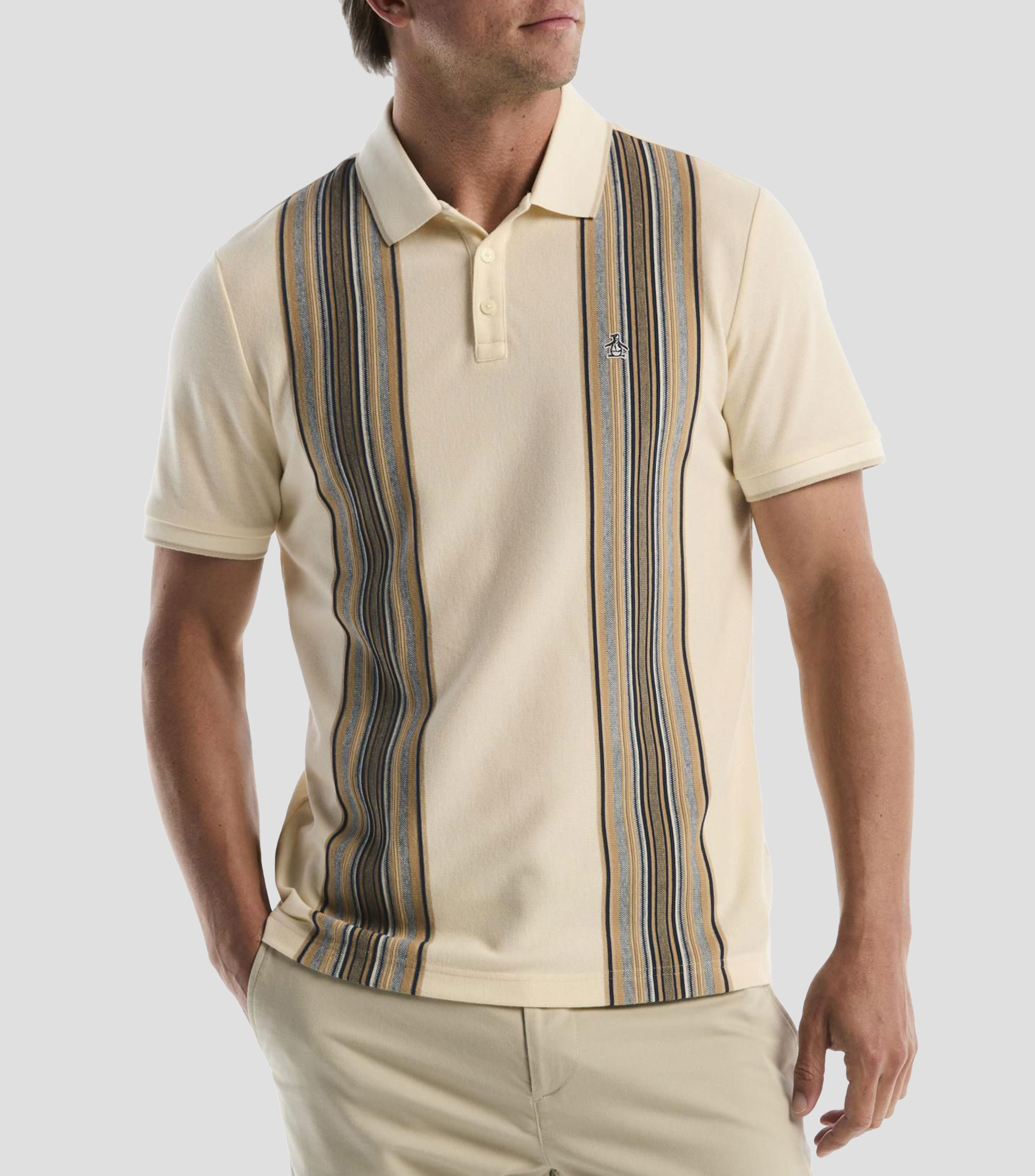 Playera tipo polo manga corta con rayas verticales Hombre