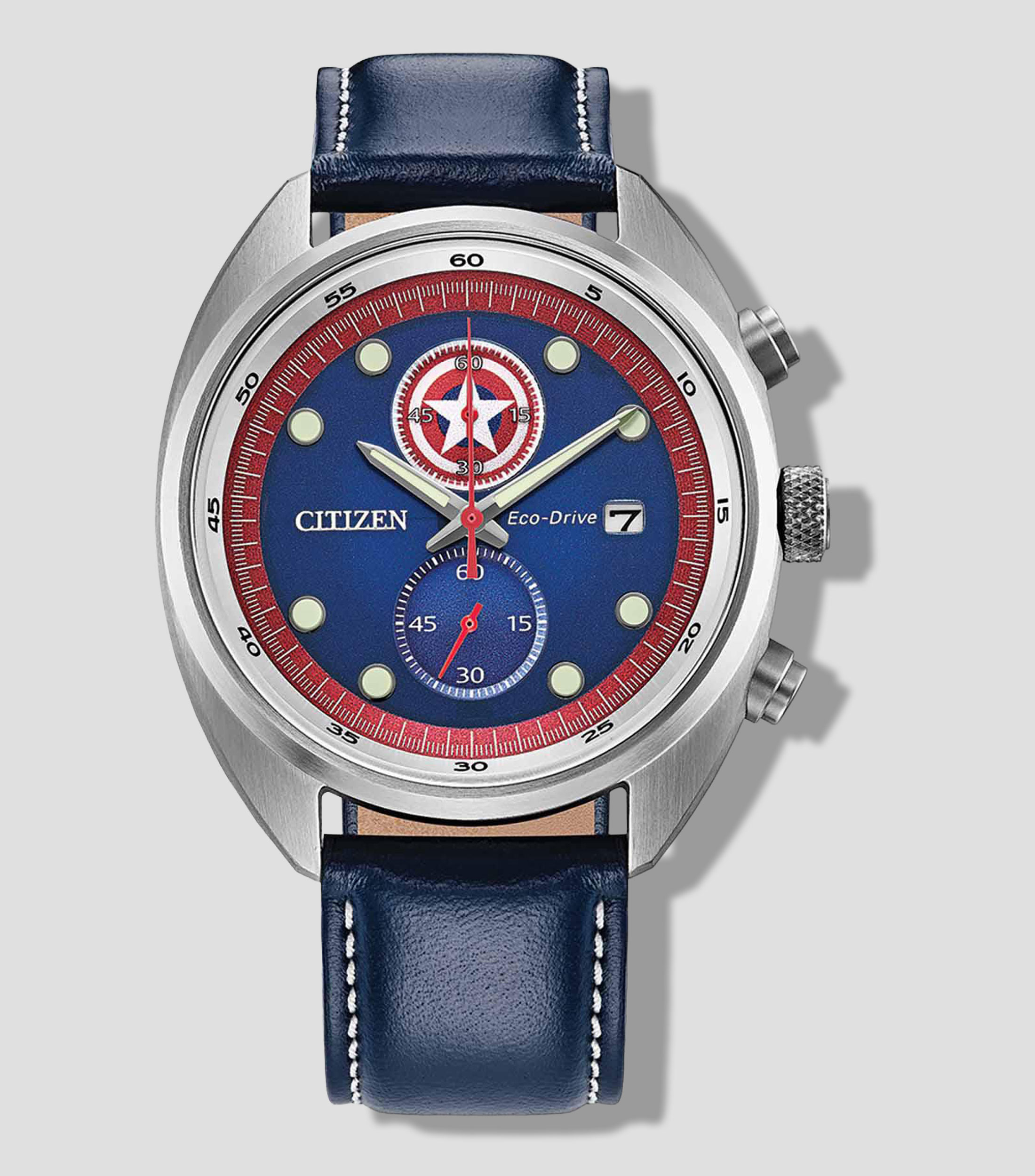Reloj para hombre Capitán América casual, plateado azul